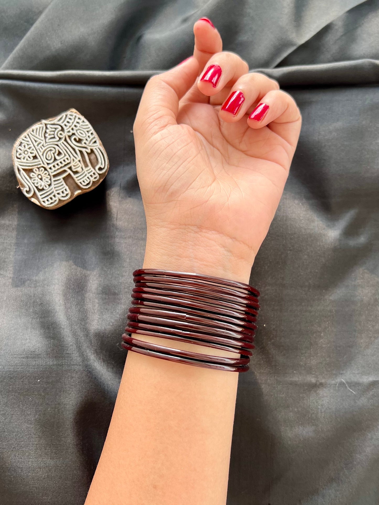 Brown Kuppivala / Glass Bangles (Pack of 12)