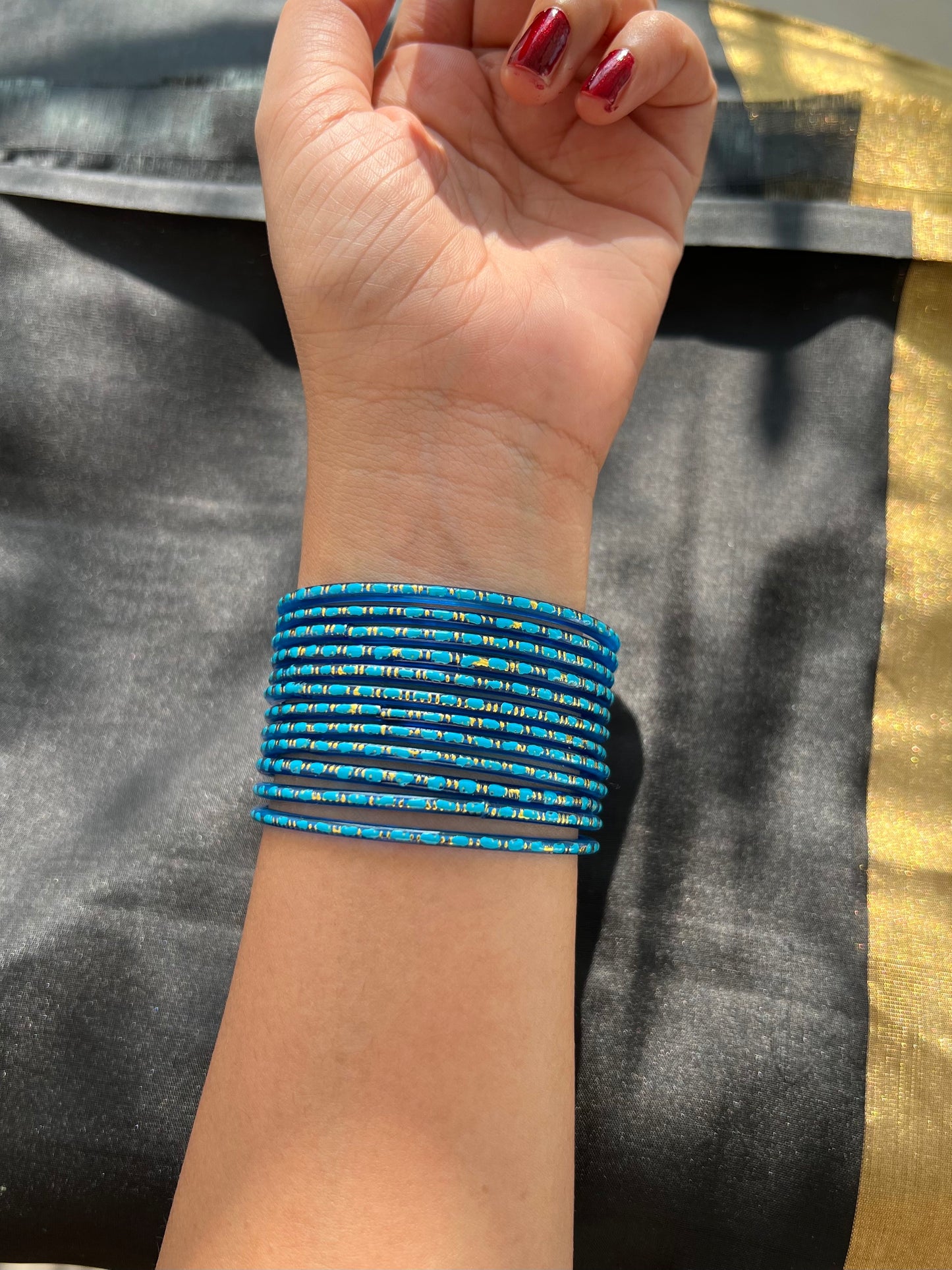 Blue Design Kuppivala / Glass Bangles (Pack of 12)