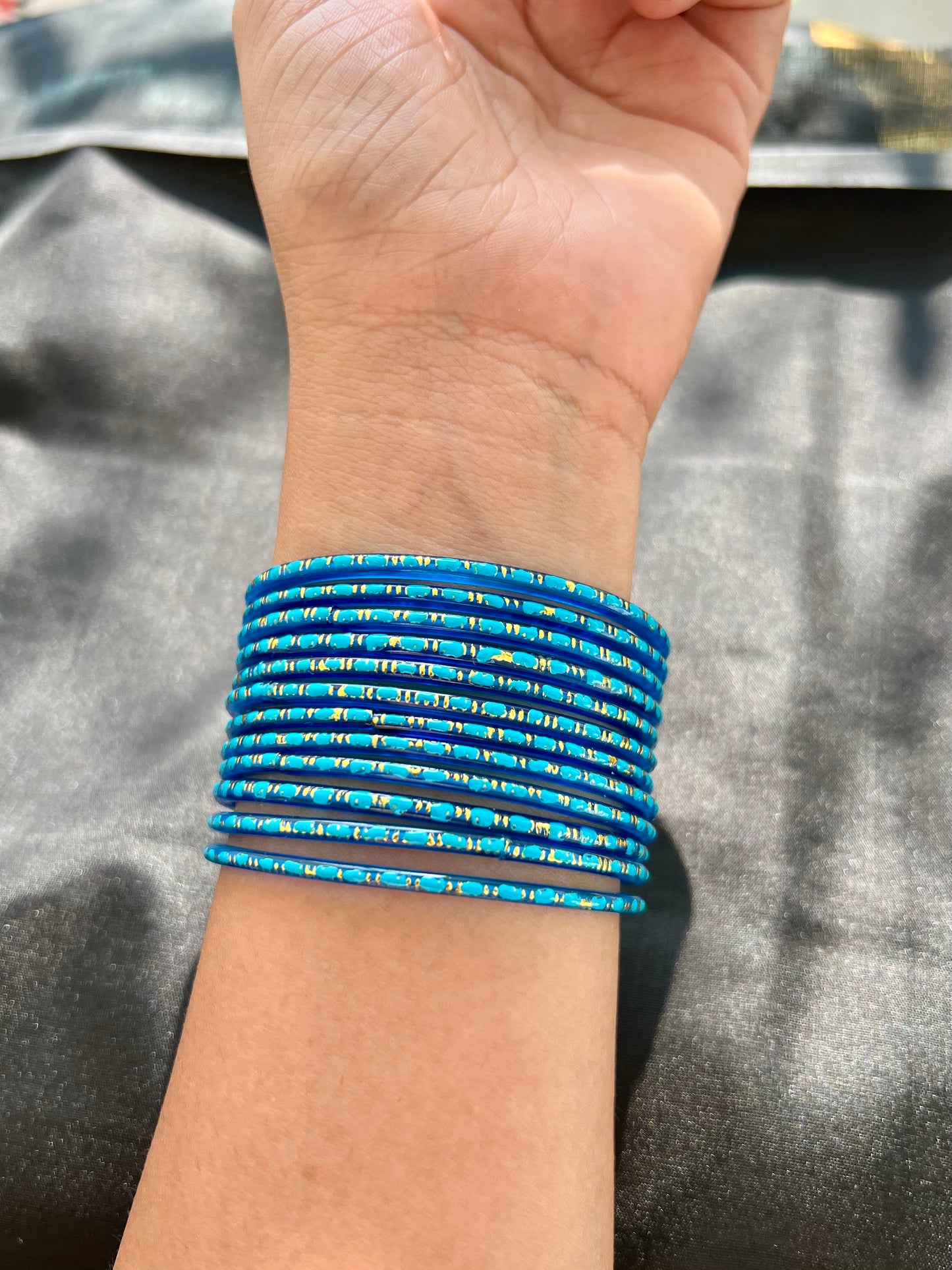 Blue Design Kuppivala / Glass Bangles (Pack of 12)