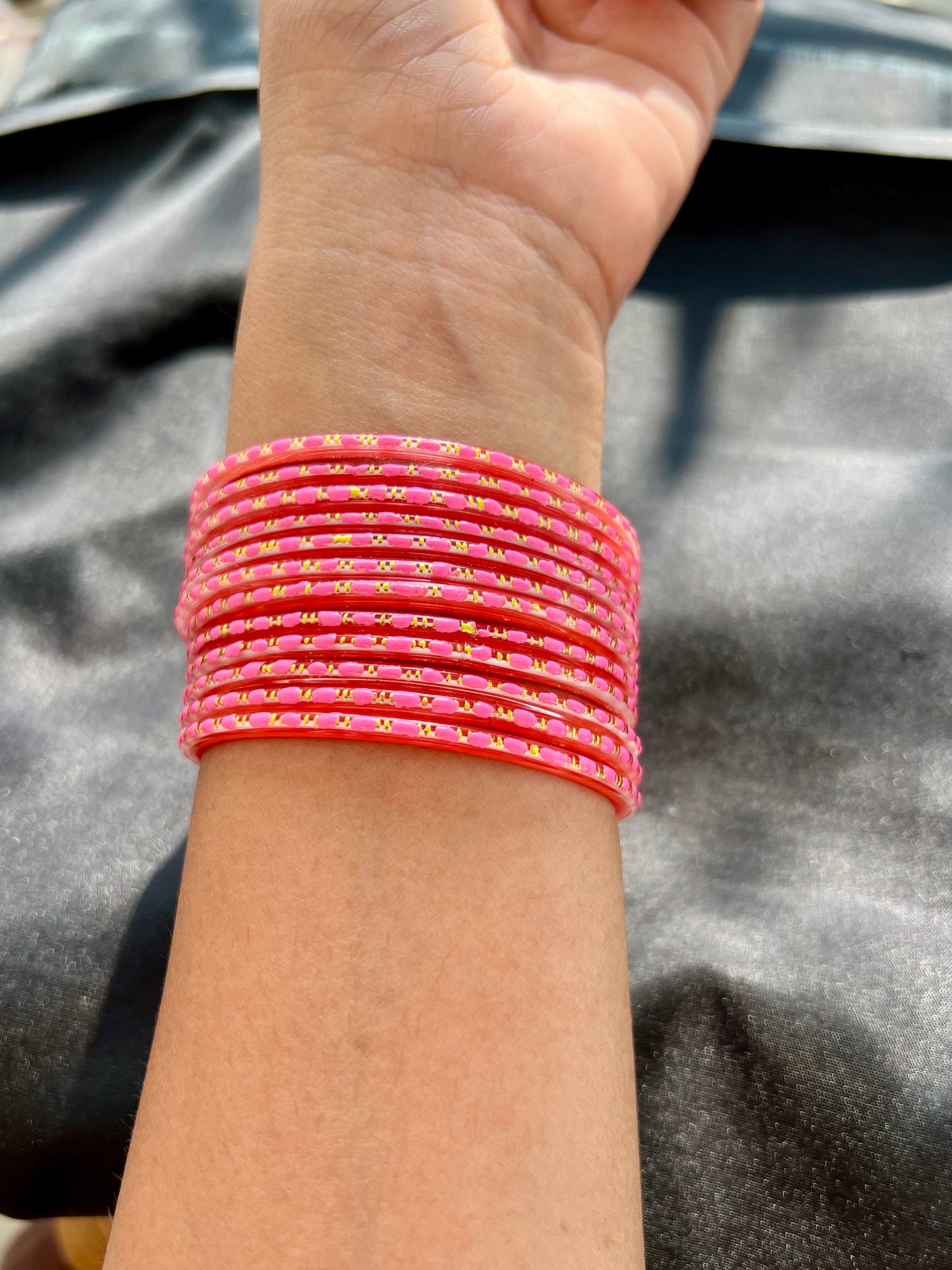 Pink Design Kuppivala / Glass Bangles (Pack of 6)