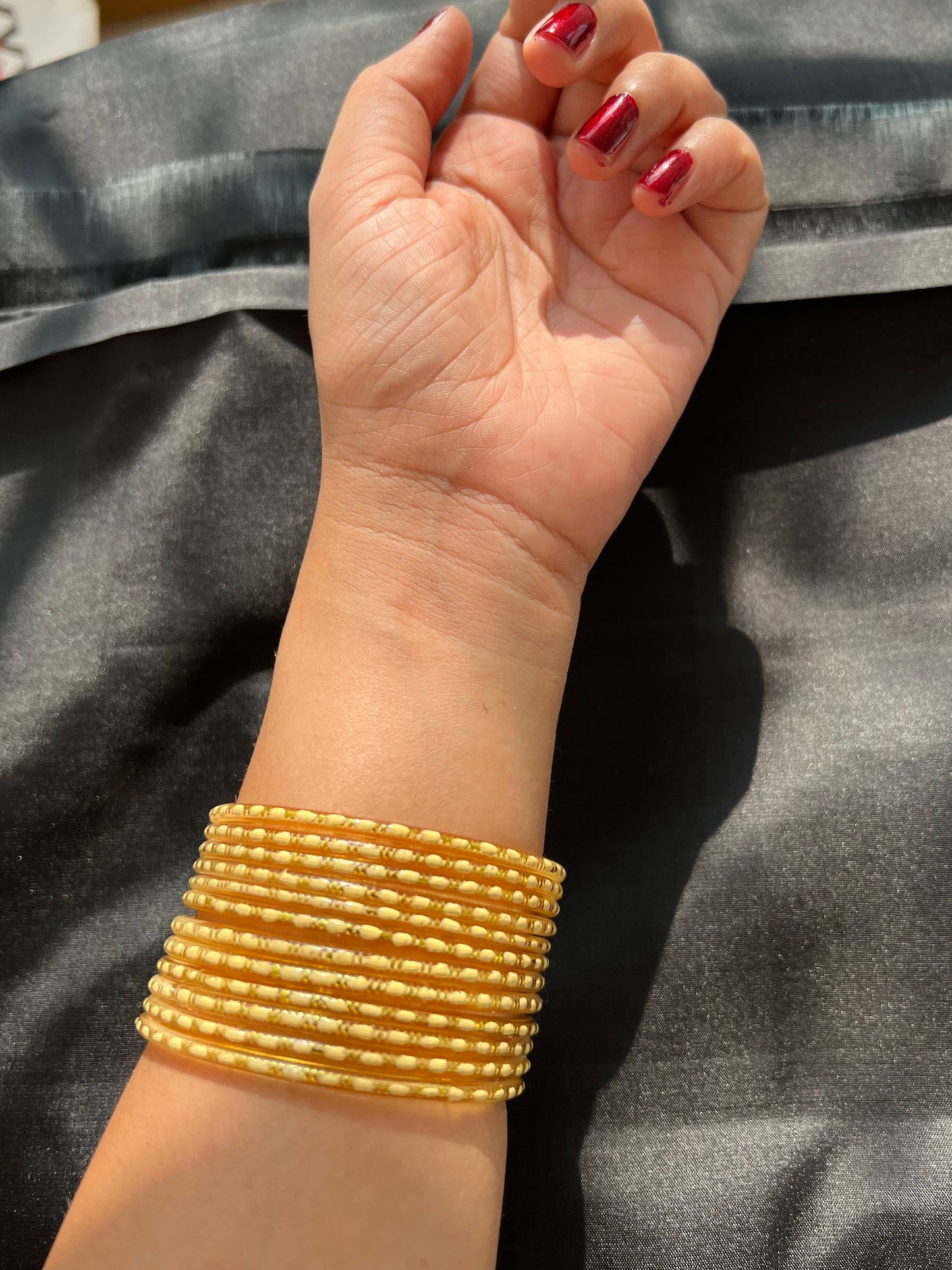 Yellow Design Kuppivala / Glass Bangles (Pack of 12)