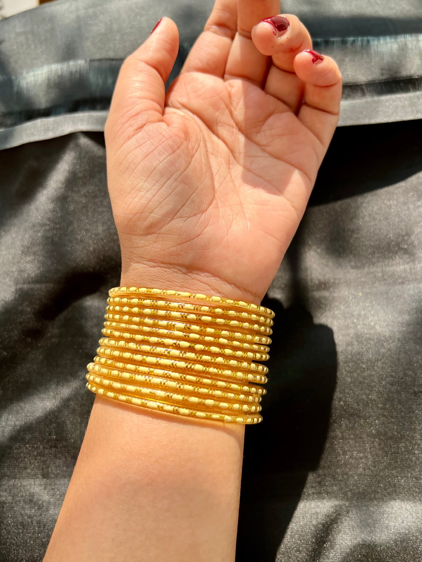 Yellow Design Kuppivala / Glass Bangles (Pack of 12)