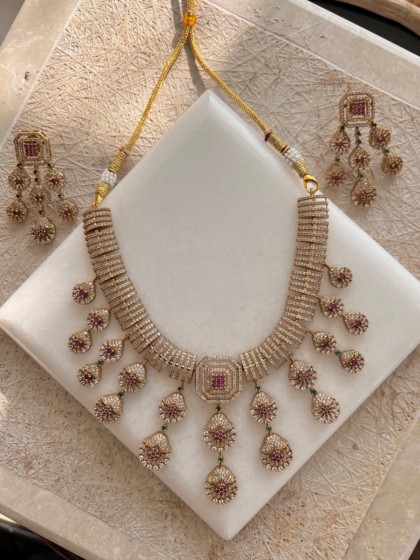 Gold Plated Necklace with Earring Set