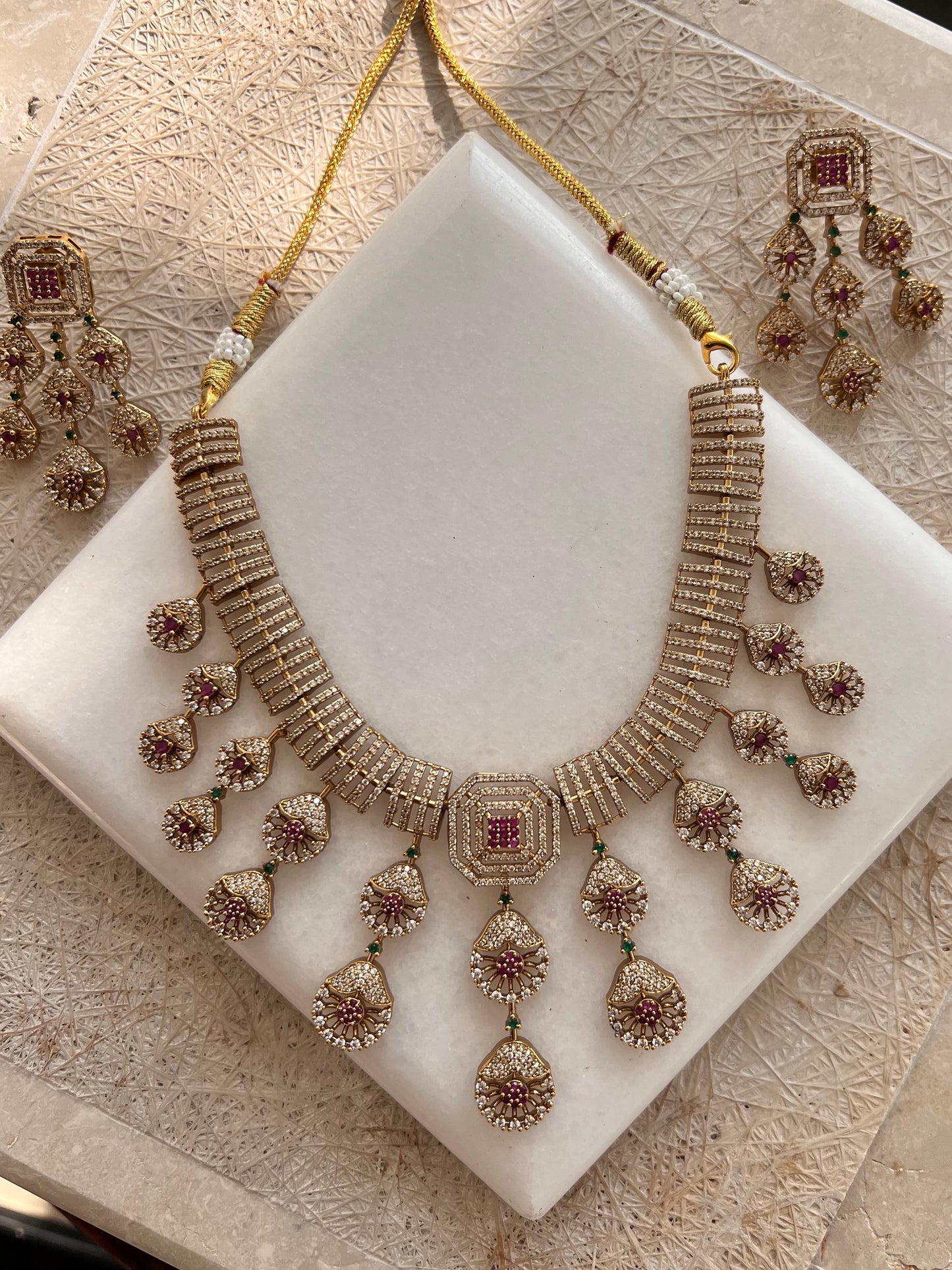 Gold Plated Necklace with Earring Set