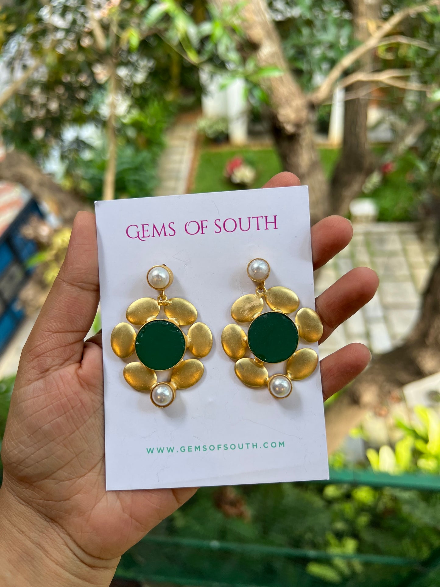Hand Crafted Raw Stone Flower Statement Earring