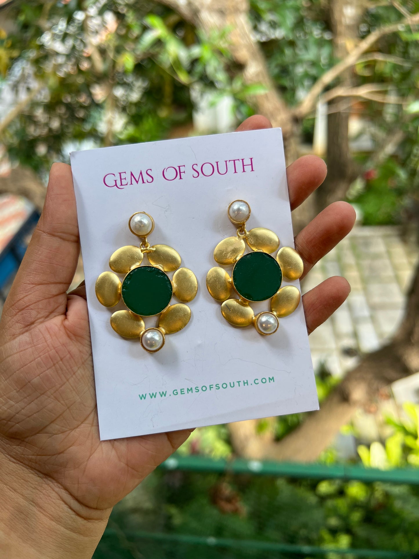 Hand Crafted Raw Stone Flower Statement Earring