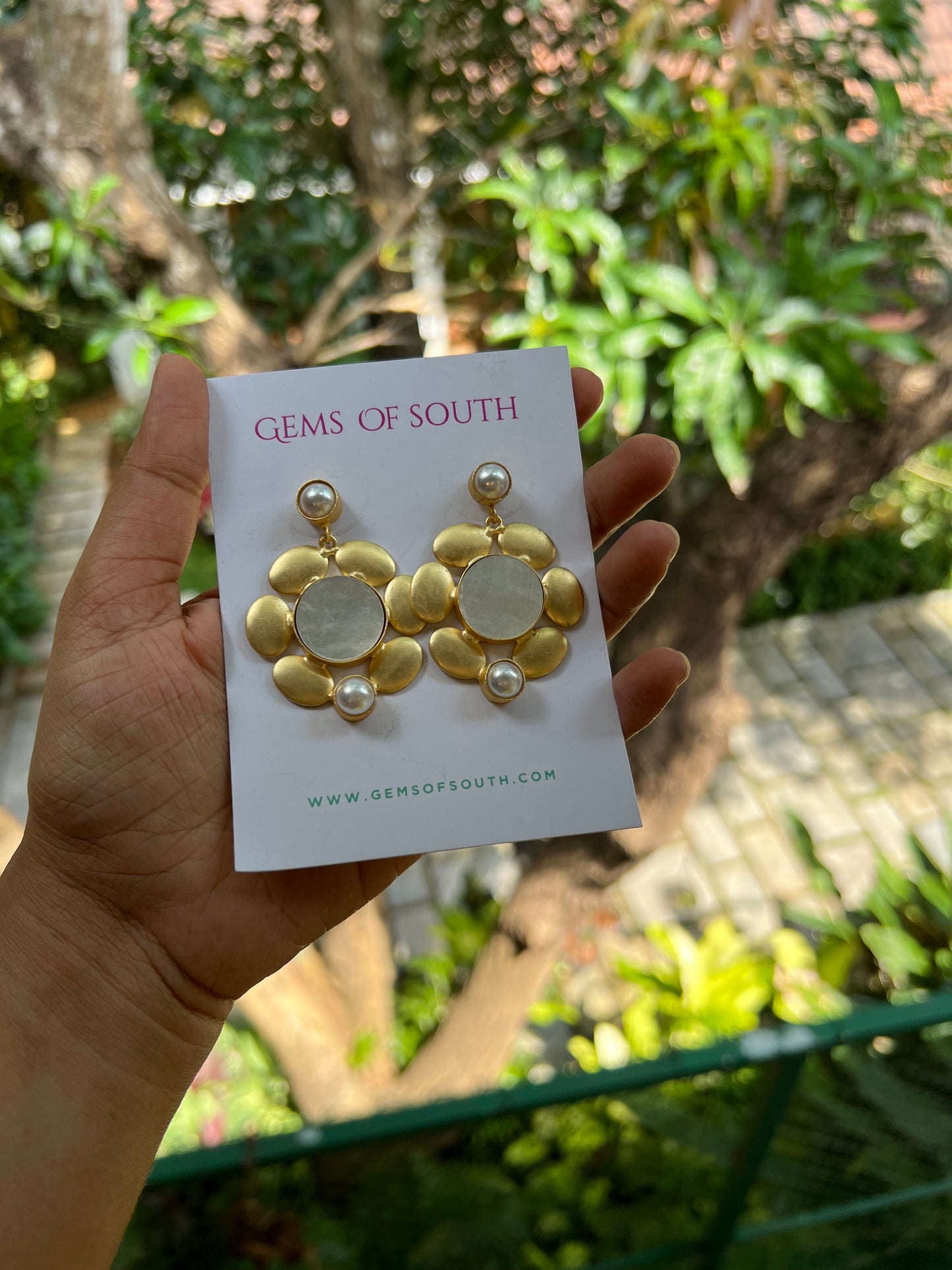 Hand Crafted Raw Stone Flower Statement Earring