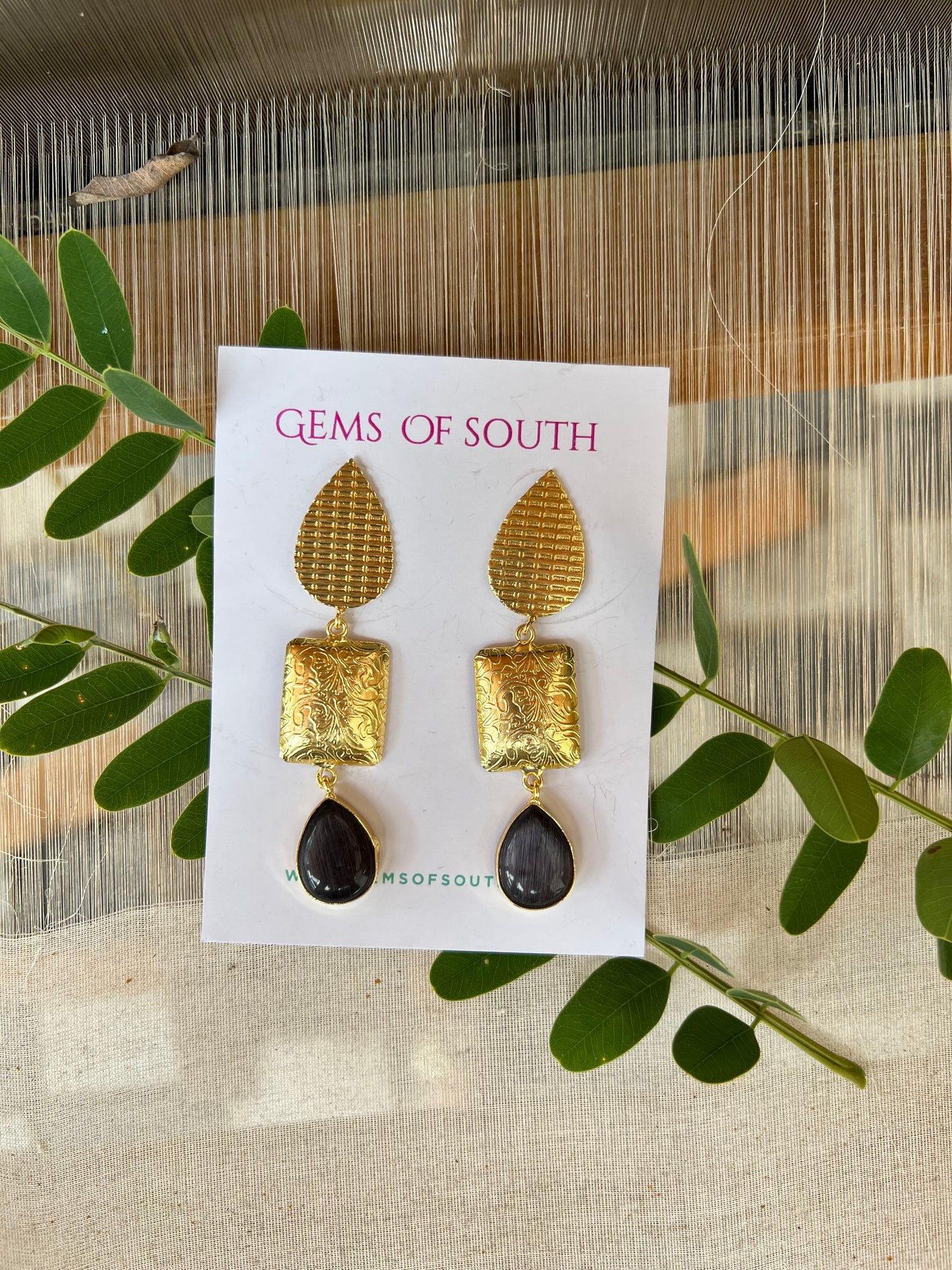 Hand Crafted Glossy Stone Statement Earring