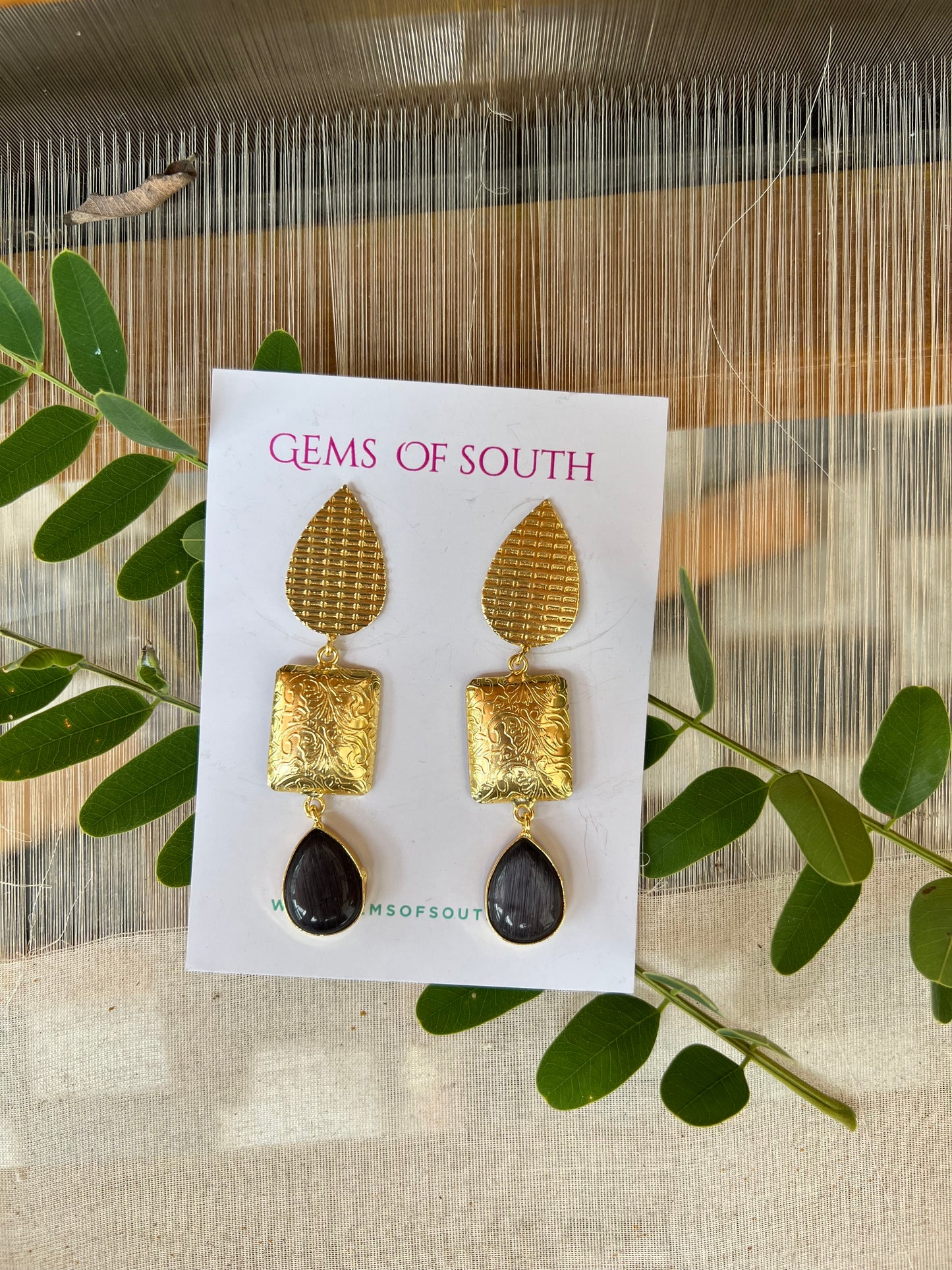 Hand Crafted Glossy Stone Statement Earring