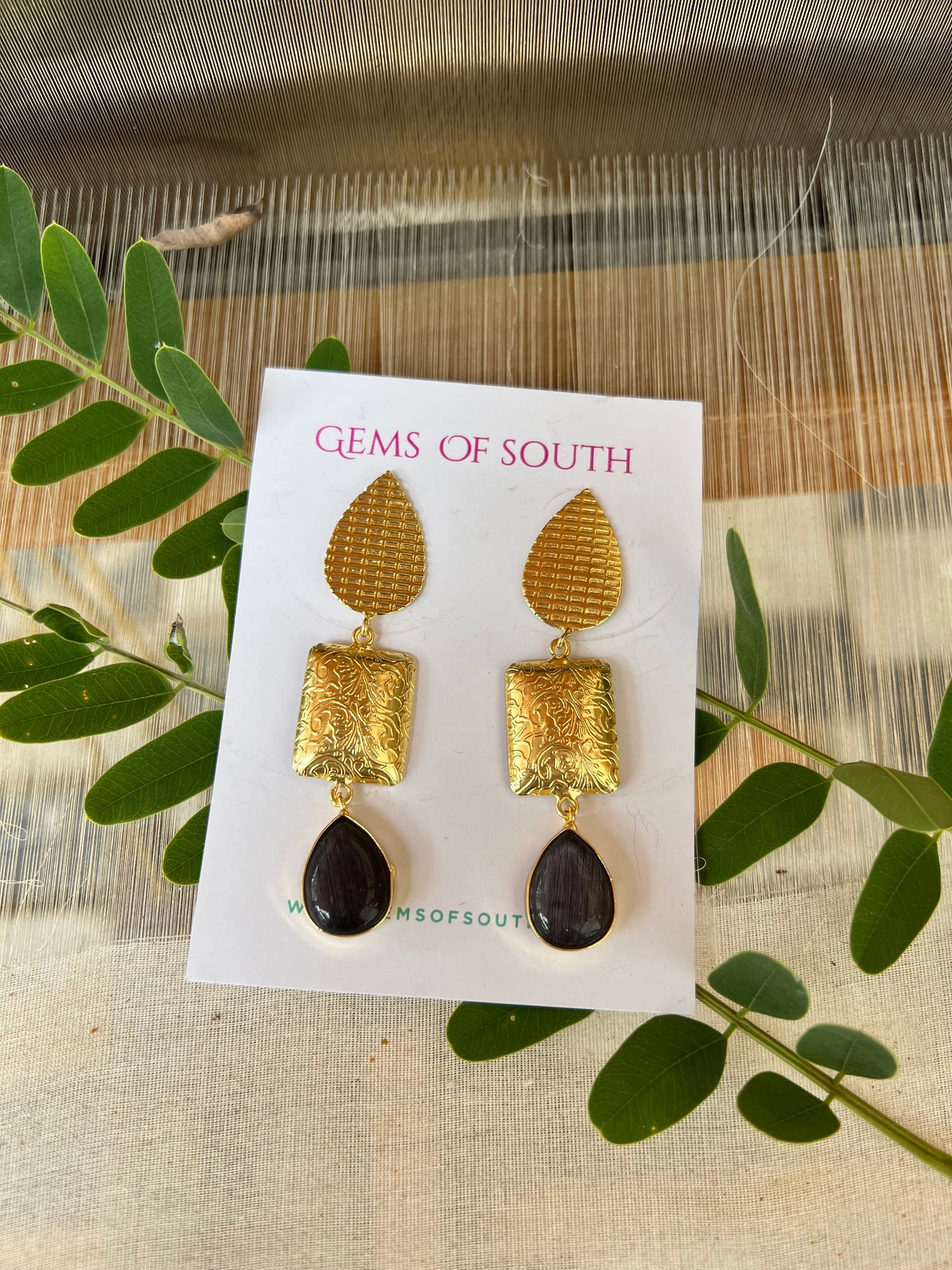 Hand Crafted Glossy Stone Statement Earring