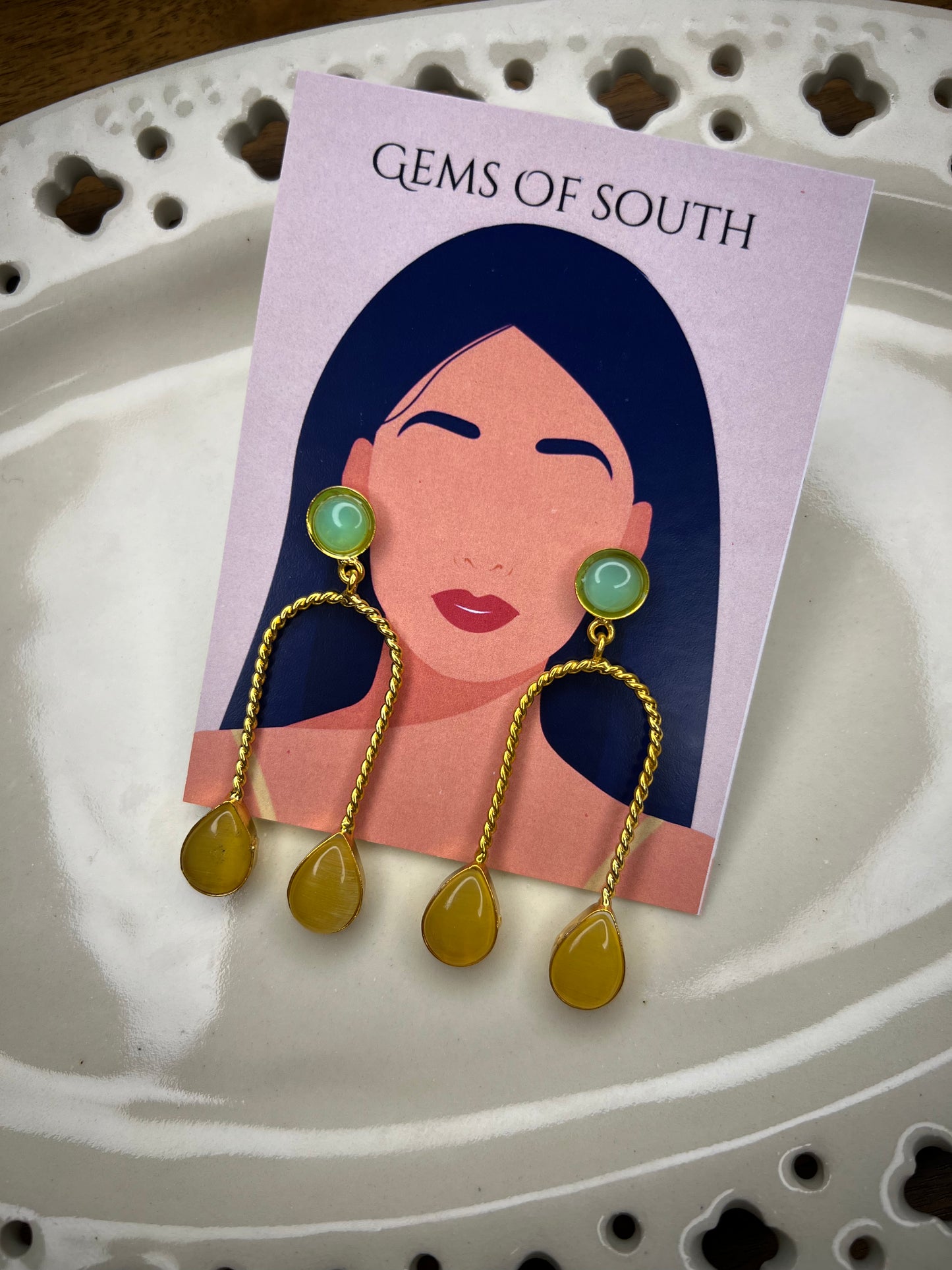 Gold Plated Double Colour Stone Statement Earring