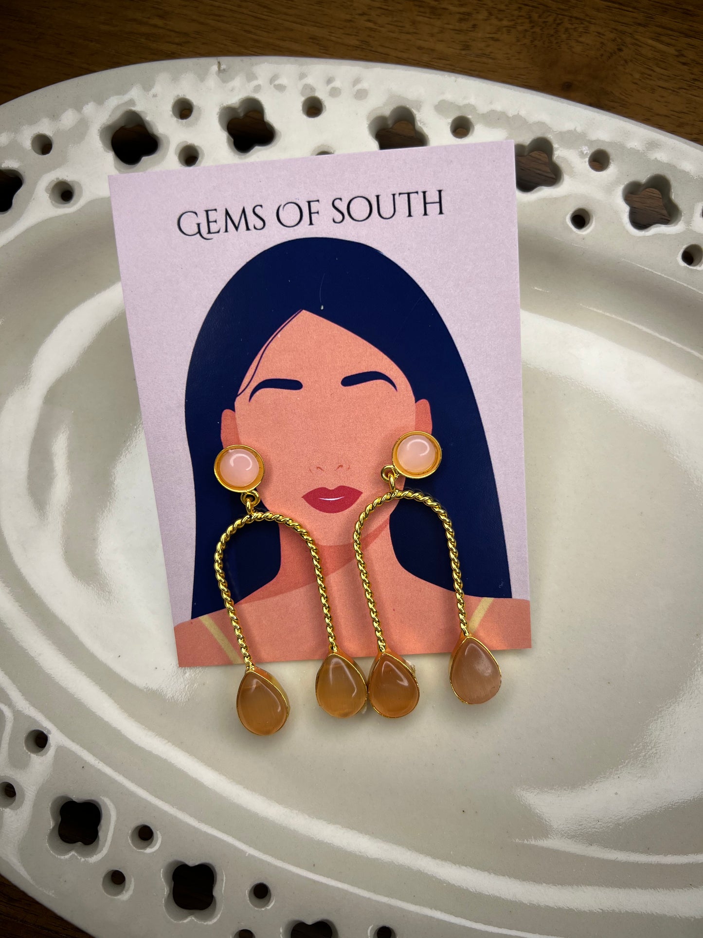 Gold Plated Double Colour Stone Statement Earring