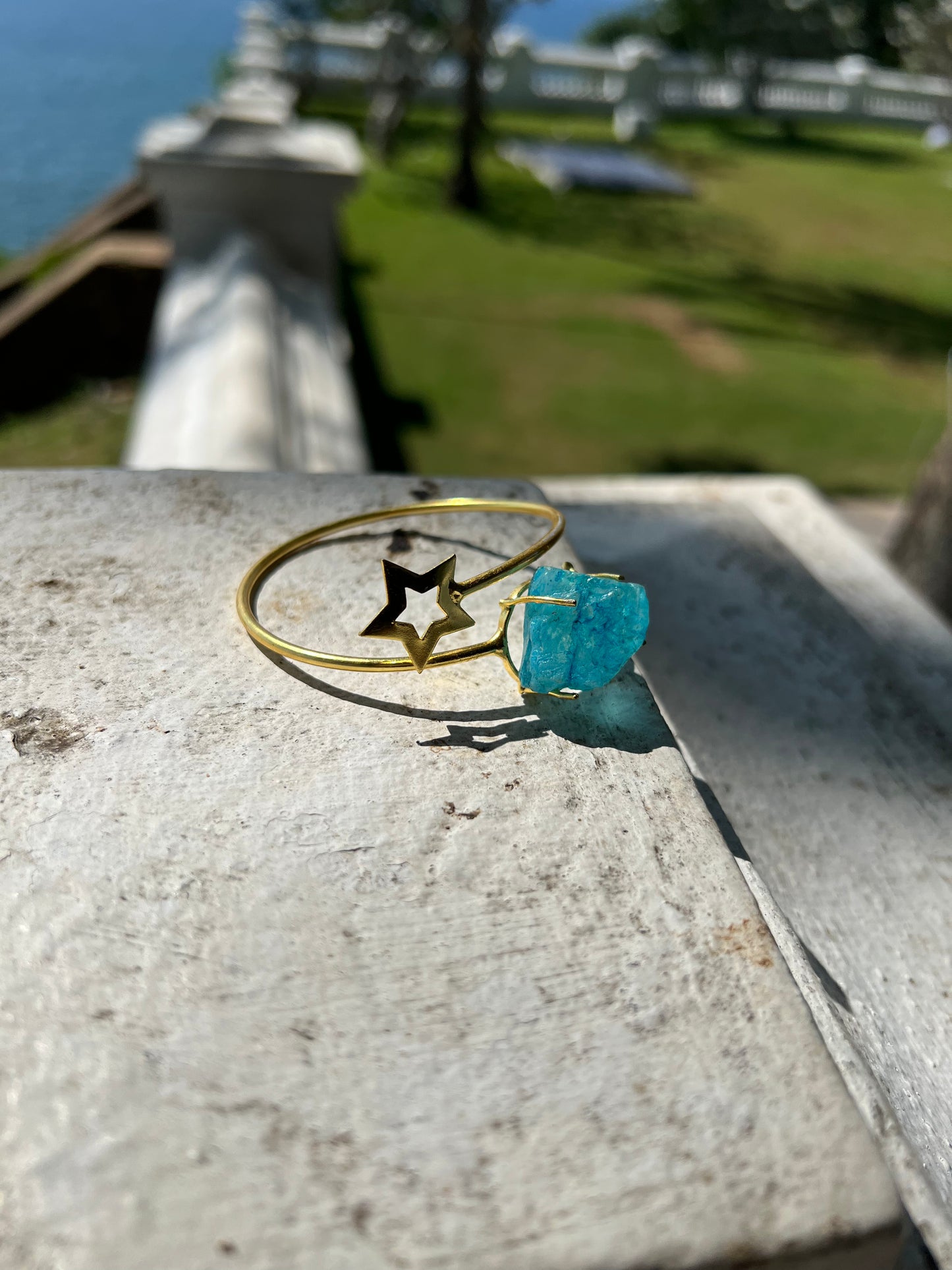 Gold Plated Blue Raw Stone Bangle
