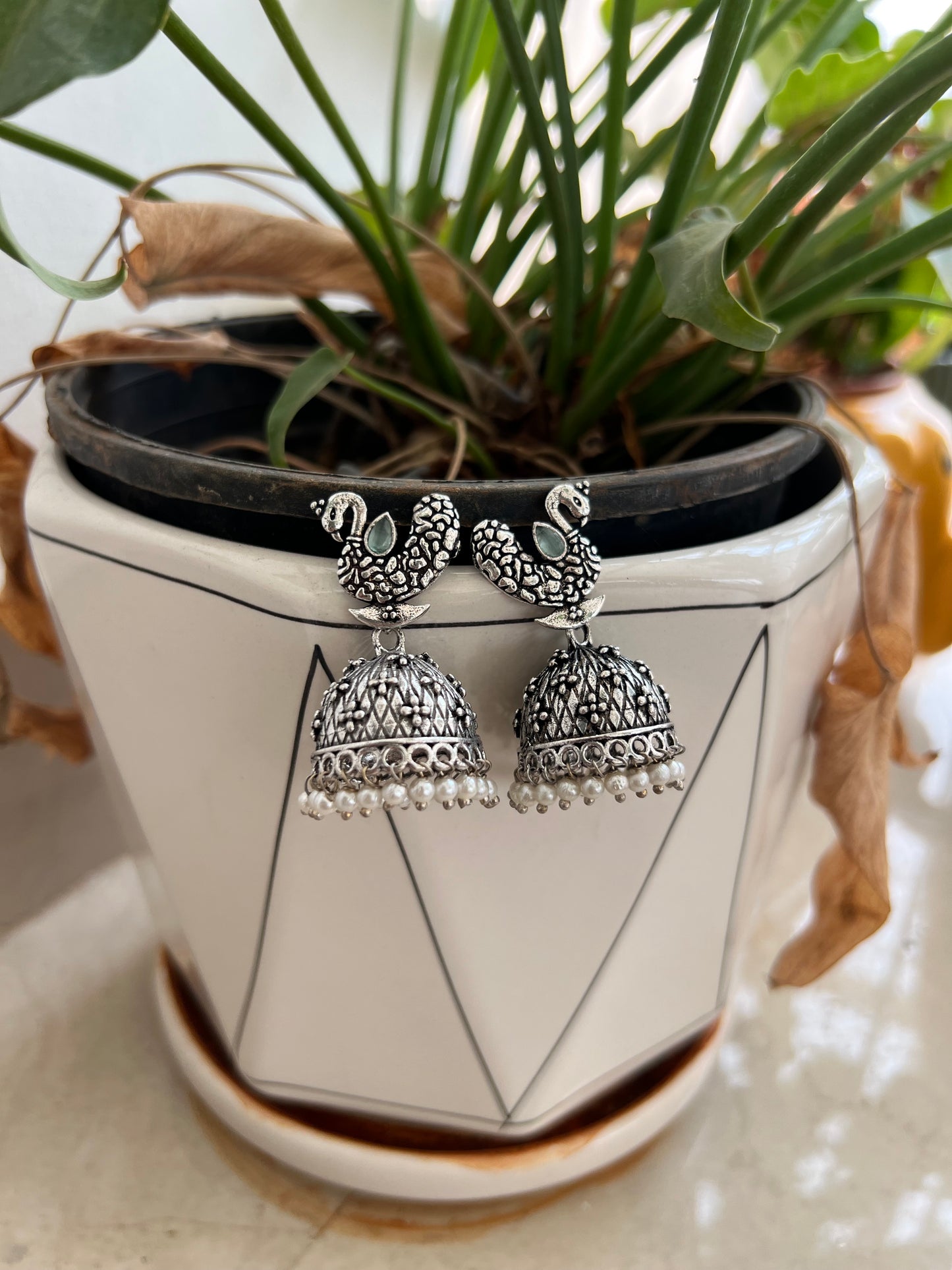 German Silver Oxidised Earring