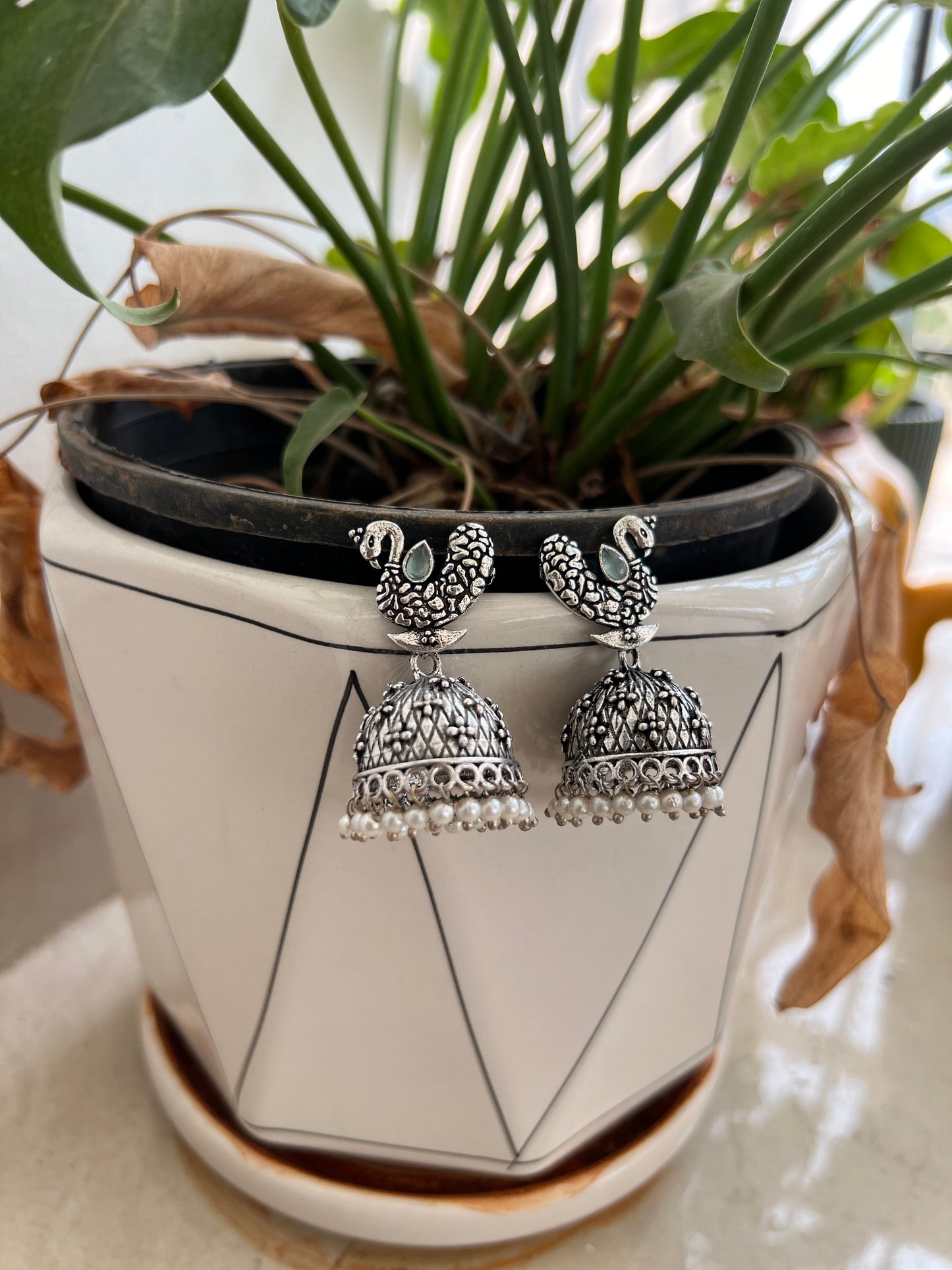 German Silver Oxidised Earring