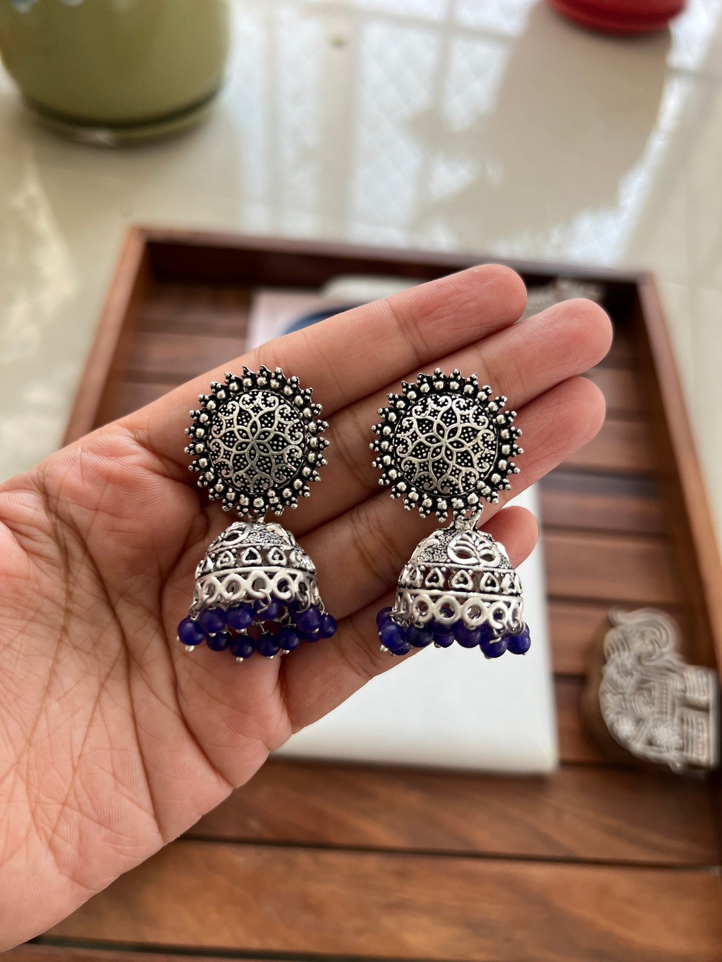 German Silver Oxidised Earring