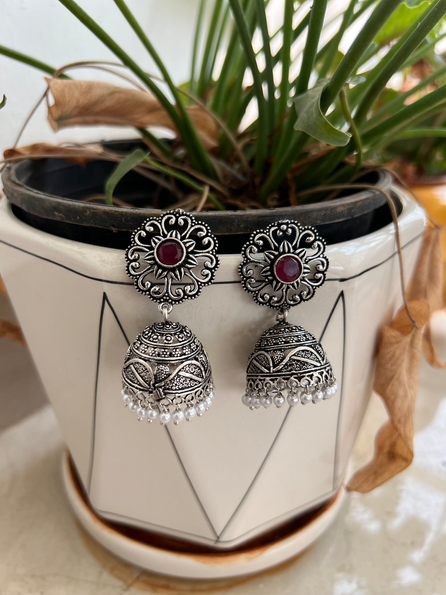 German Silver Oxidised Earring