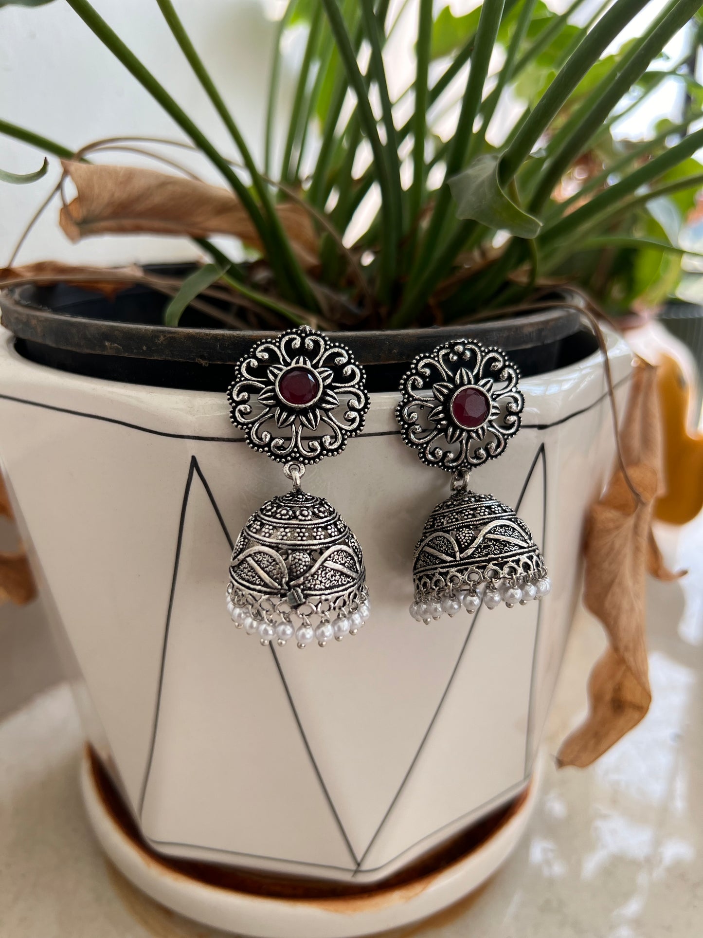 German Silver Oxidised Earring