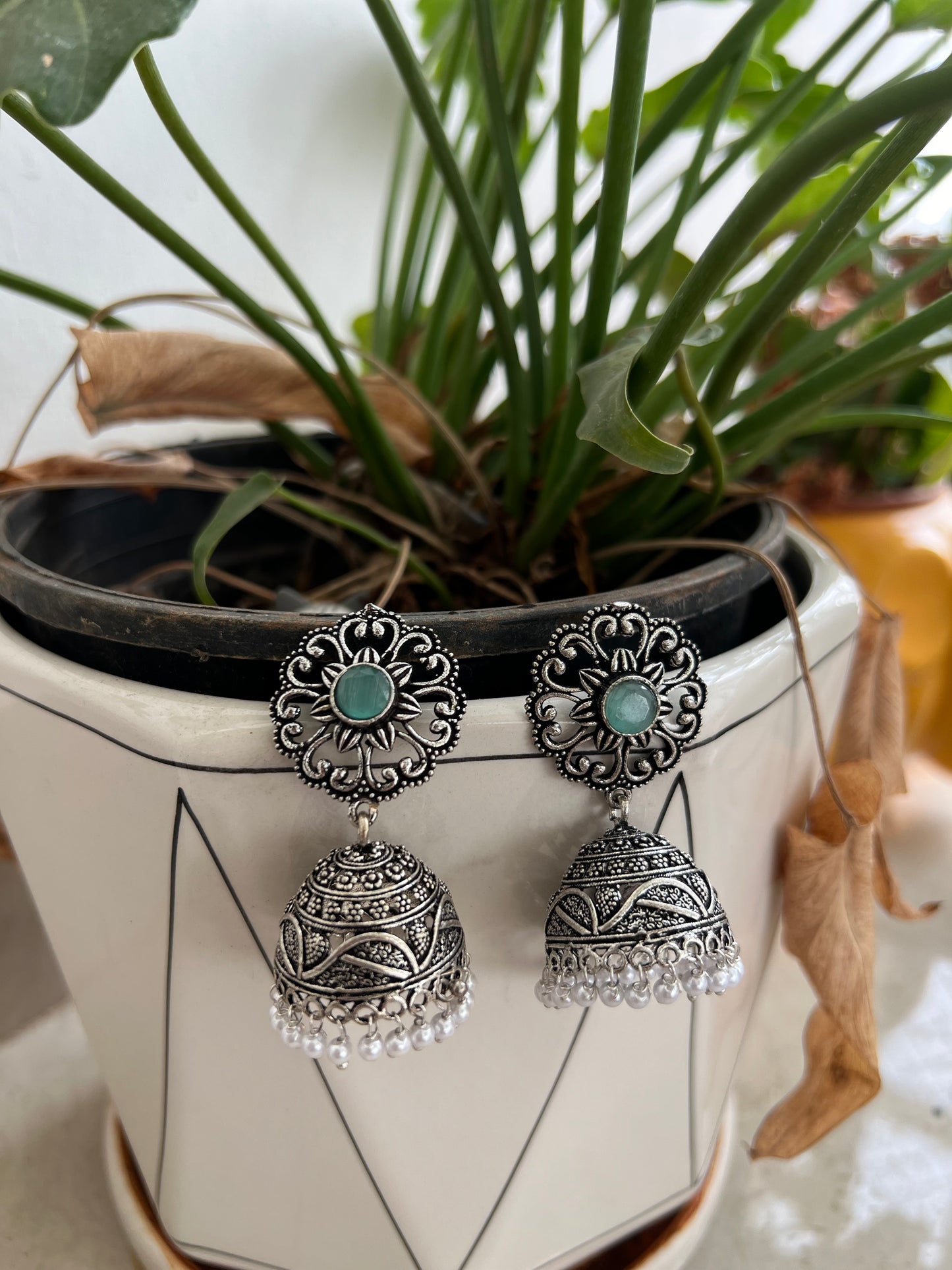 German Silver Oxidised Earring