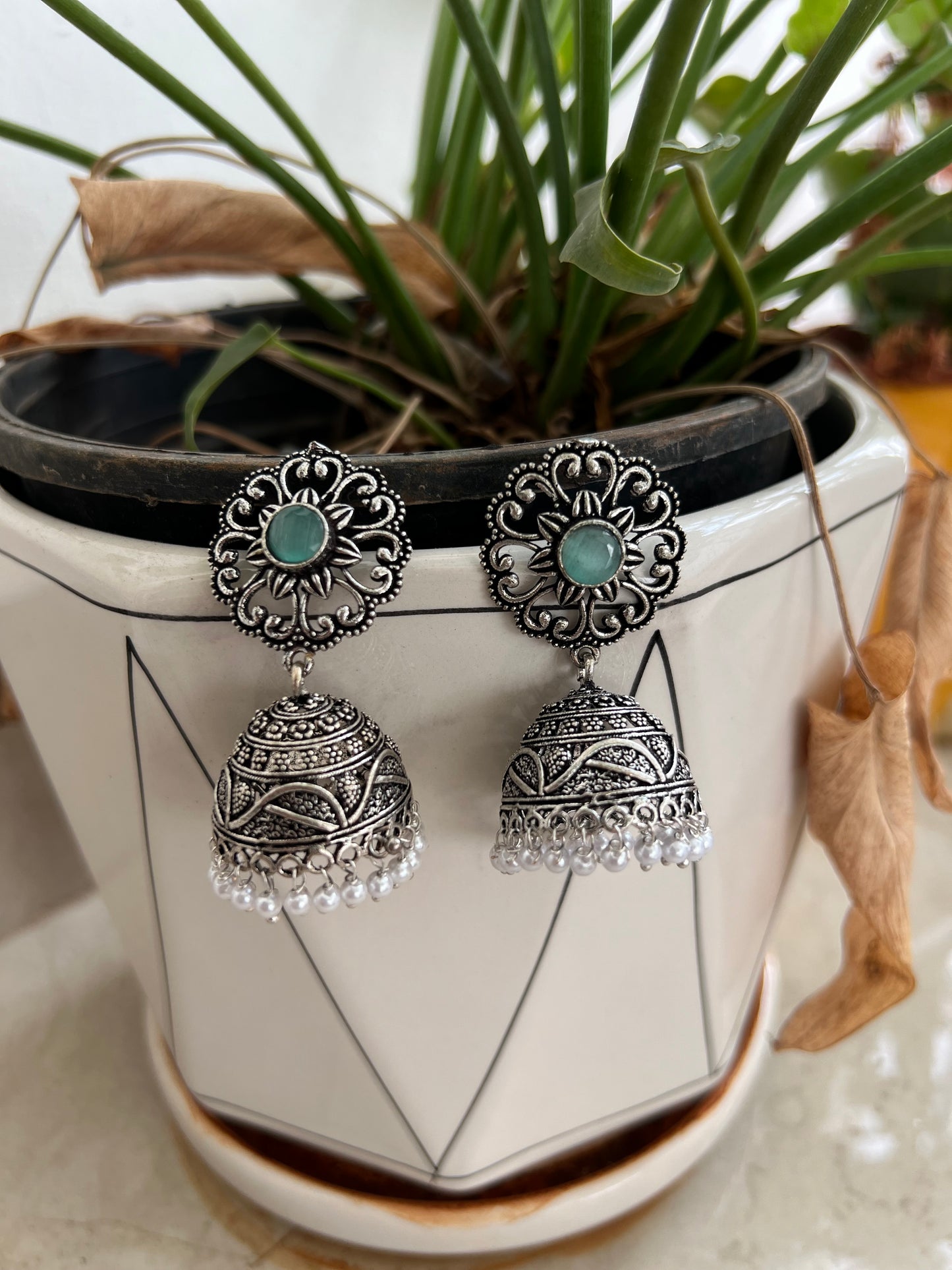 German Silver Oxidised Earring