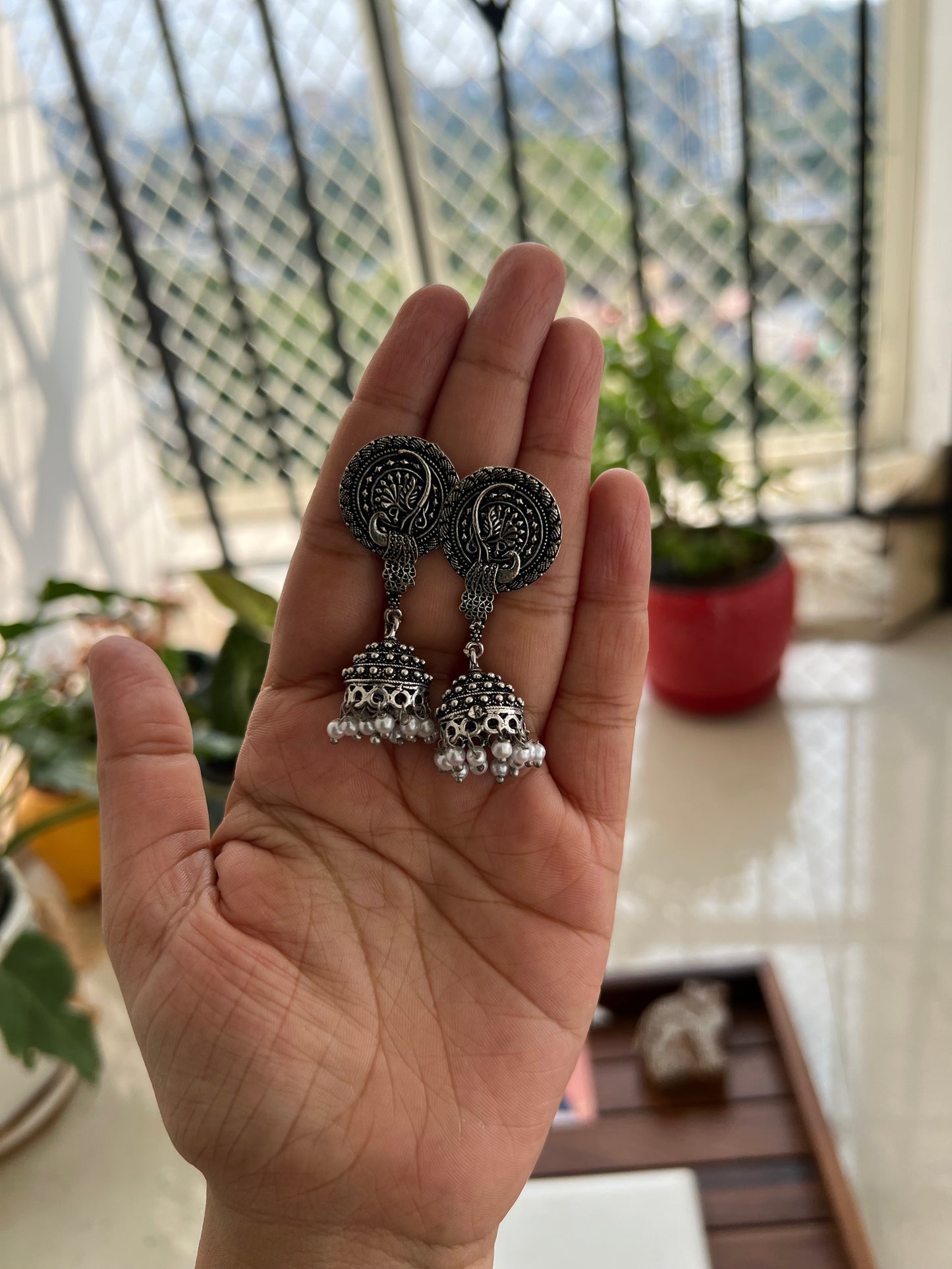 German Silver Oxidised Earring