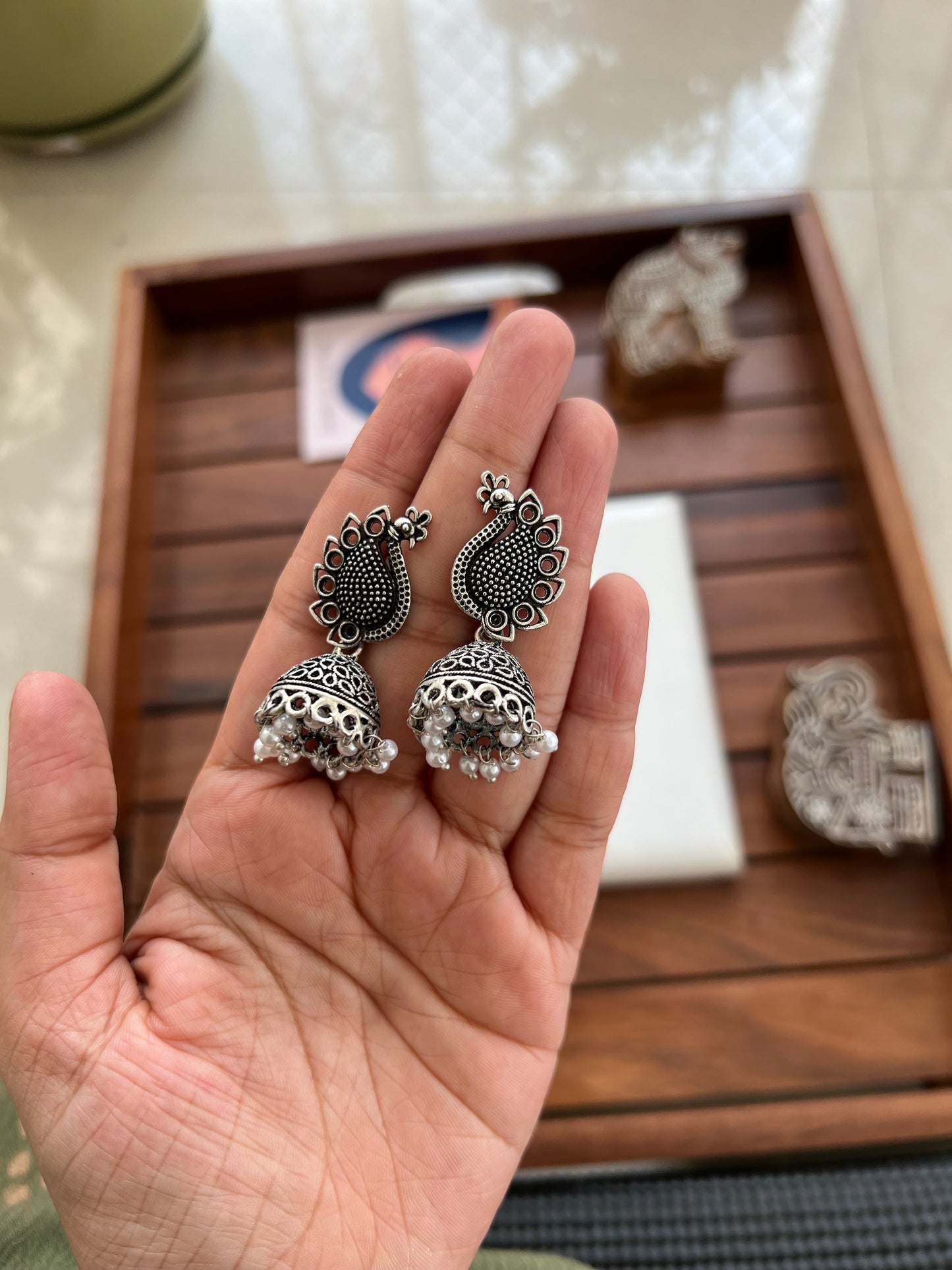 German Silver Oxidised Earring