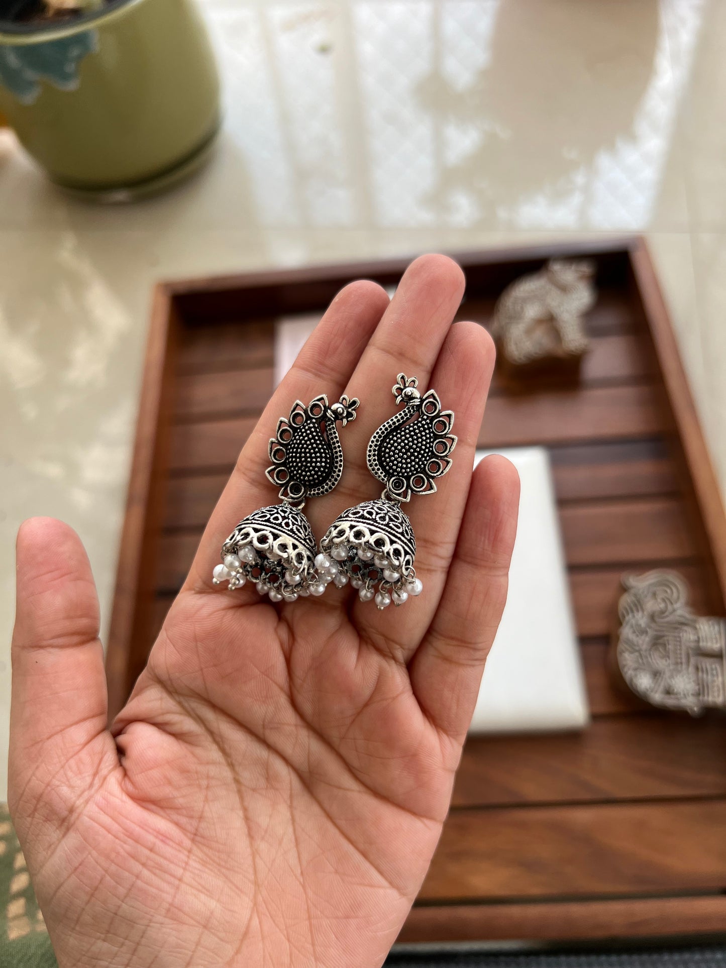 German Silver Oxidised Earring