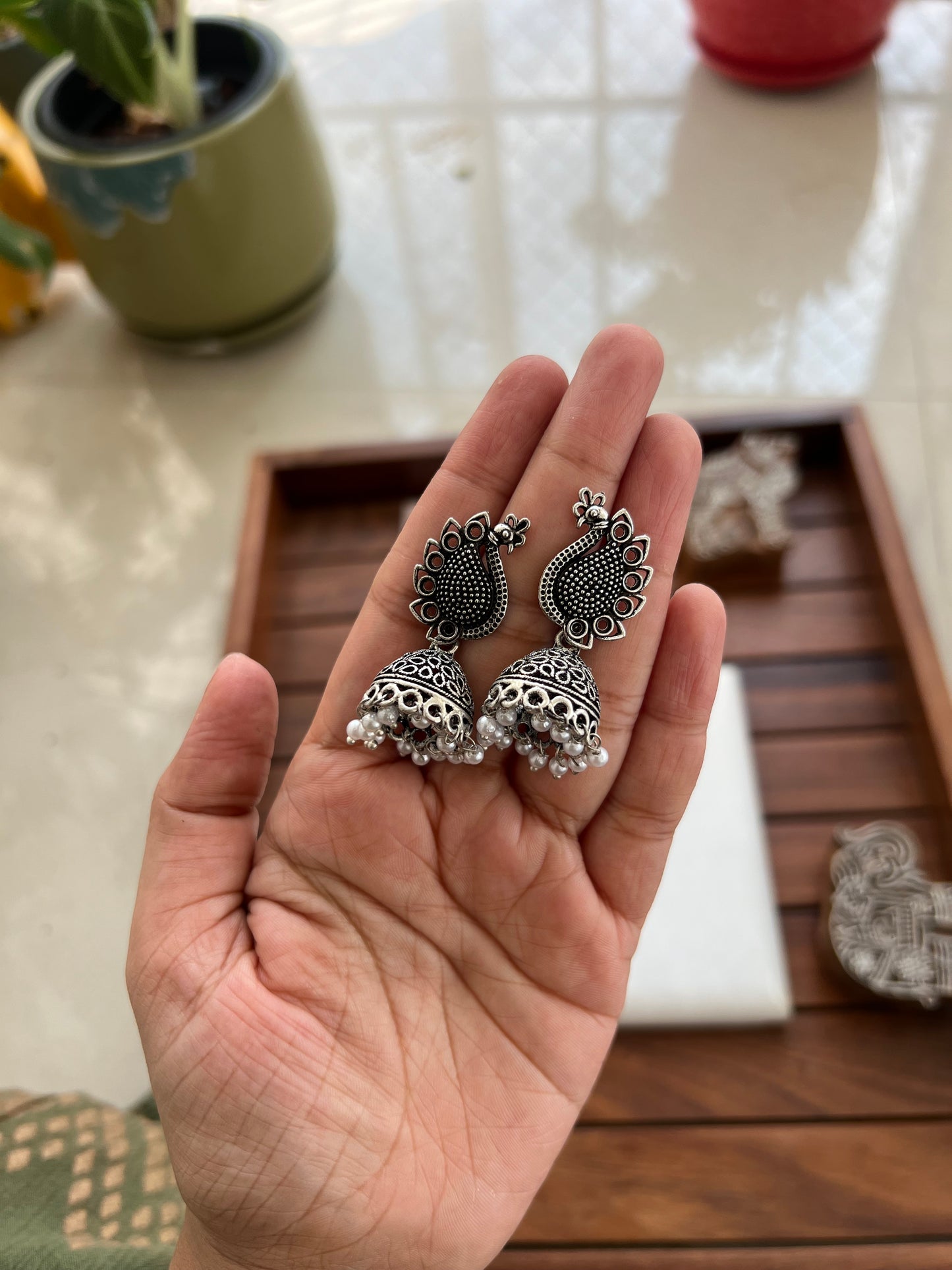 German Silver Oxidised Earring