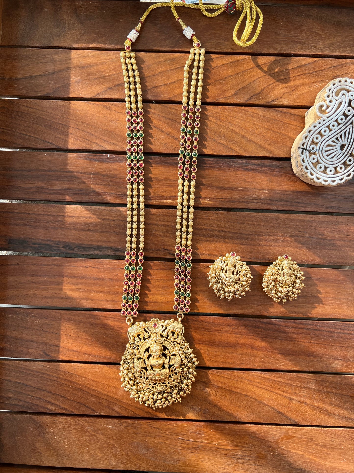 Gold Plated Temple Design Necklace with Earring