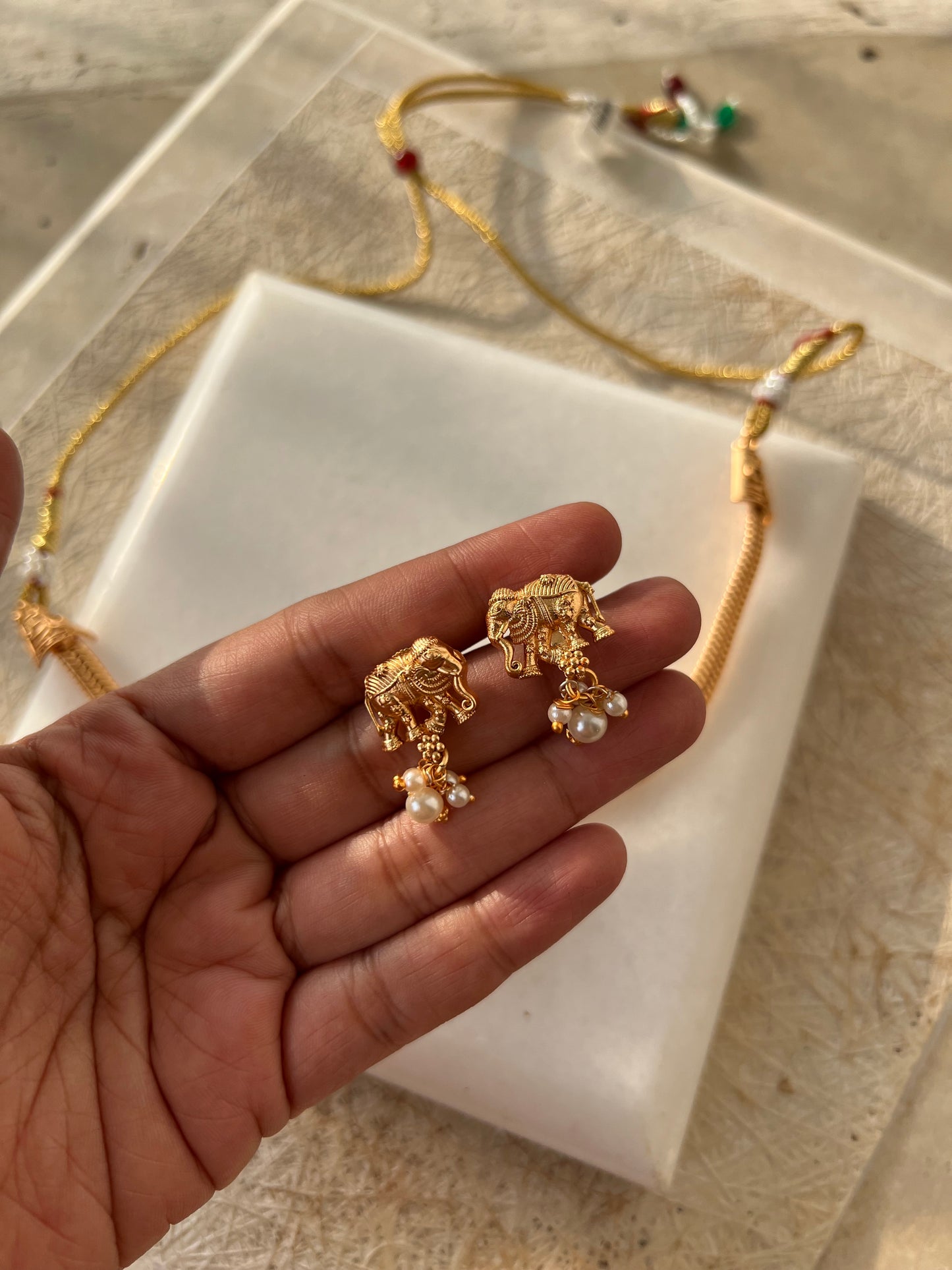 Gold Plated Elephant Necklace Set