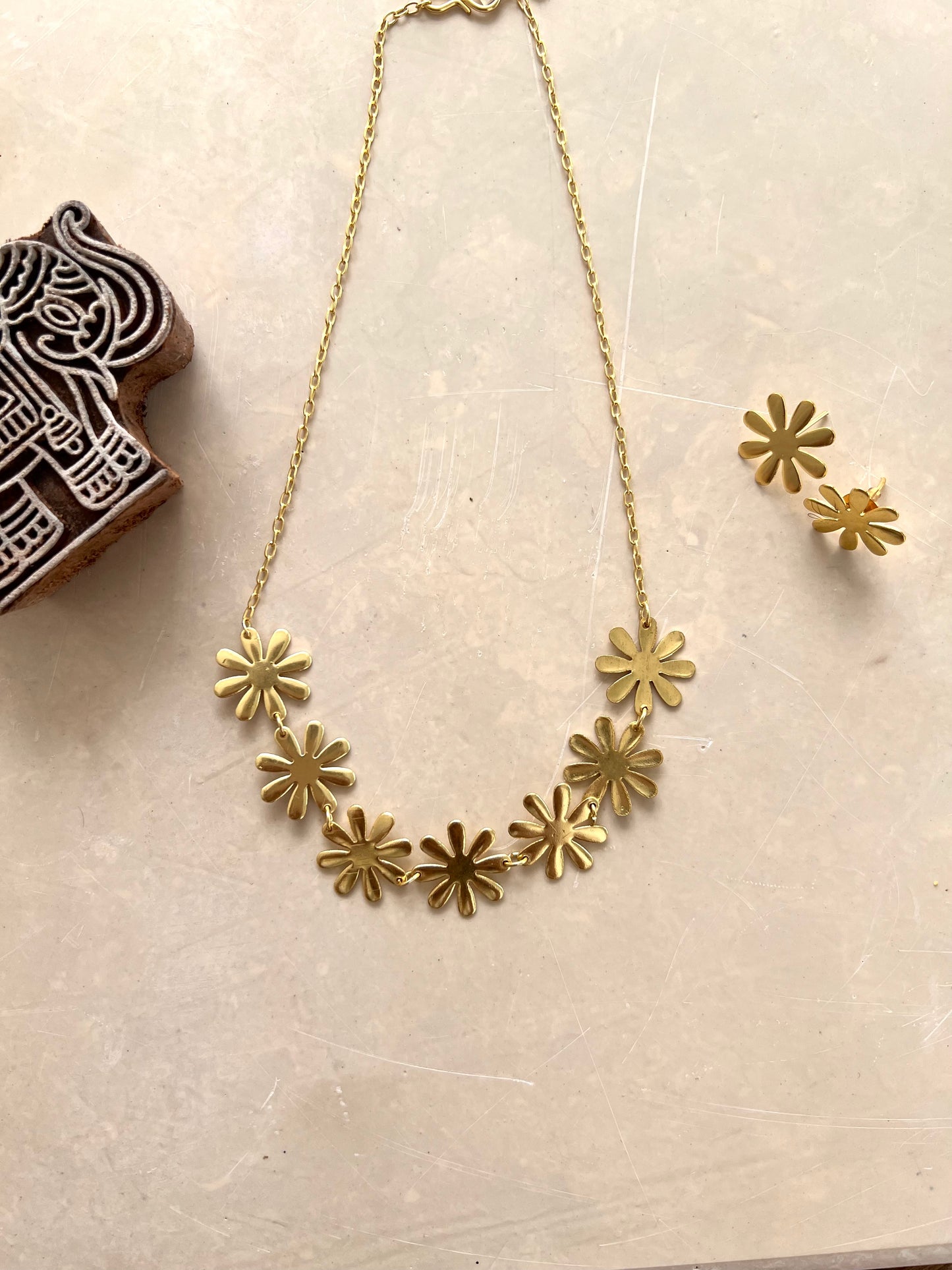 Gold Plated Floral Necklace with Earring