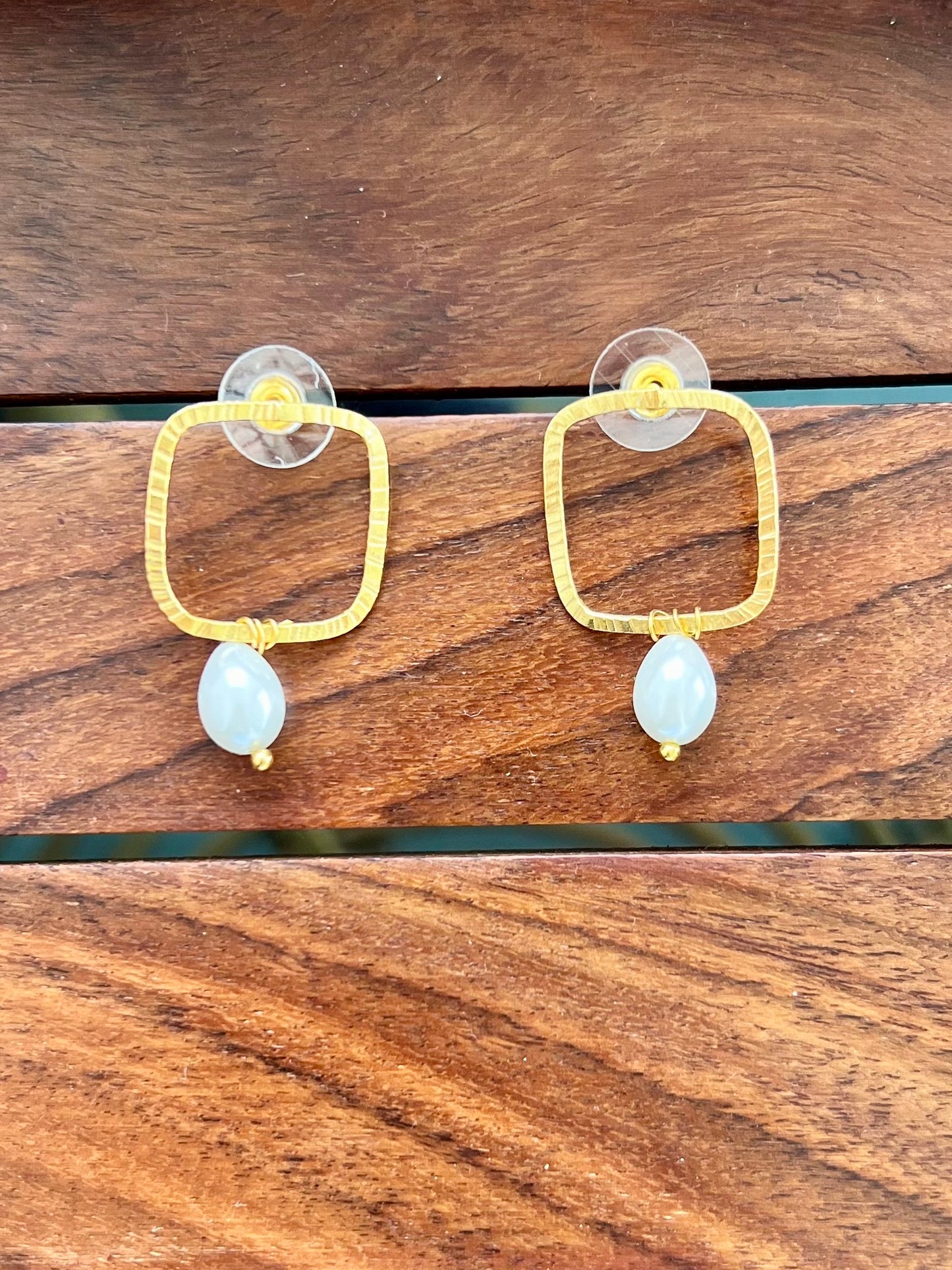Gold Plated Single Pearl Drop Statement Earring