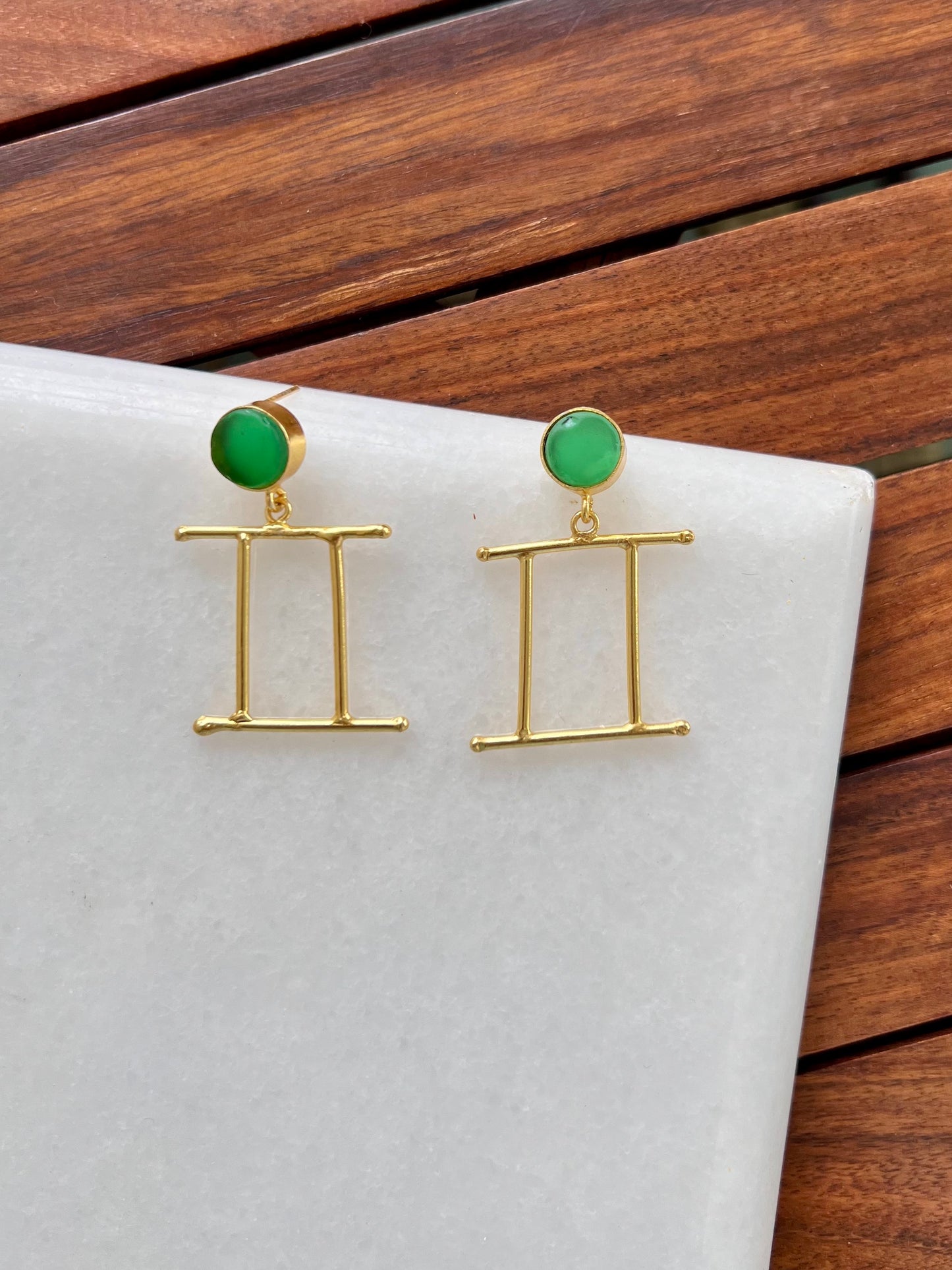 Gold Plated Green Stone Statement Earring