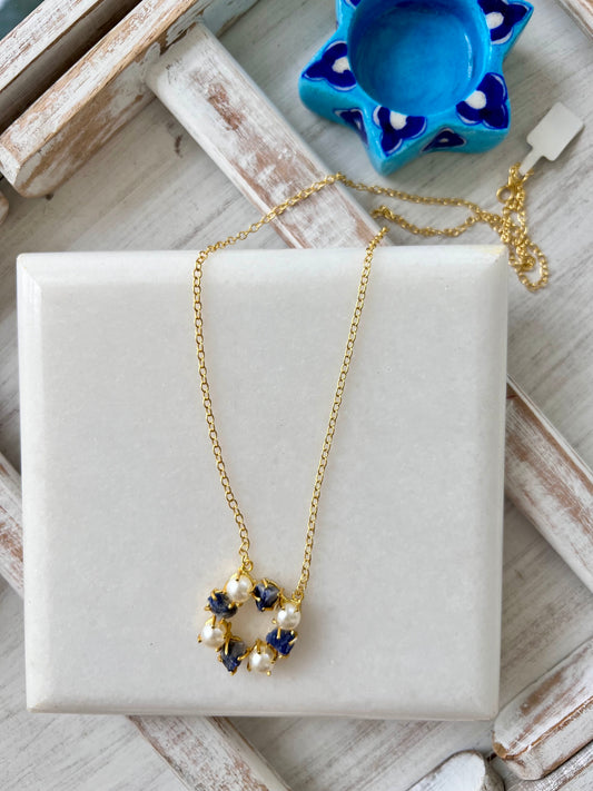 Raw Stone And Pearl Necklace