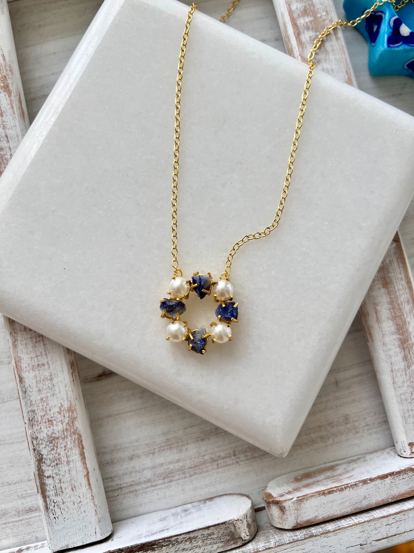 Raw Stone And Pearl Necklace