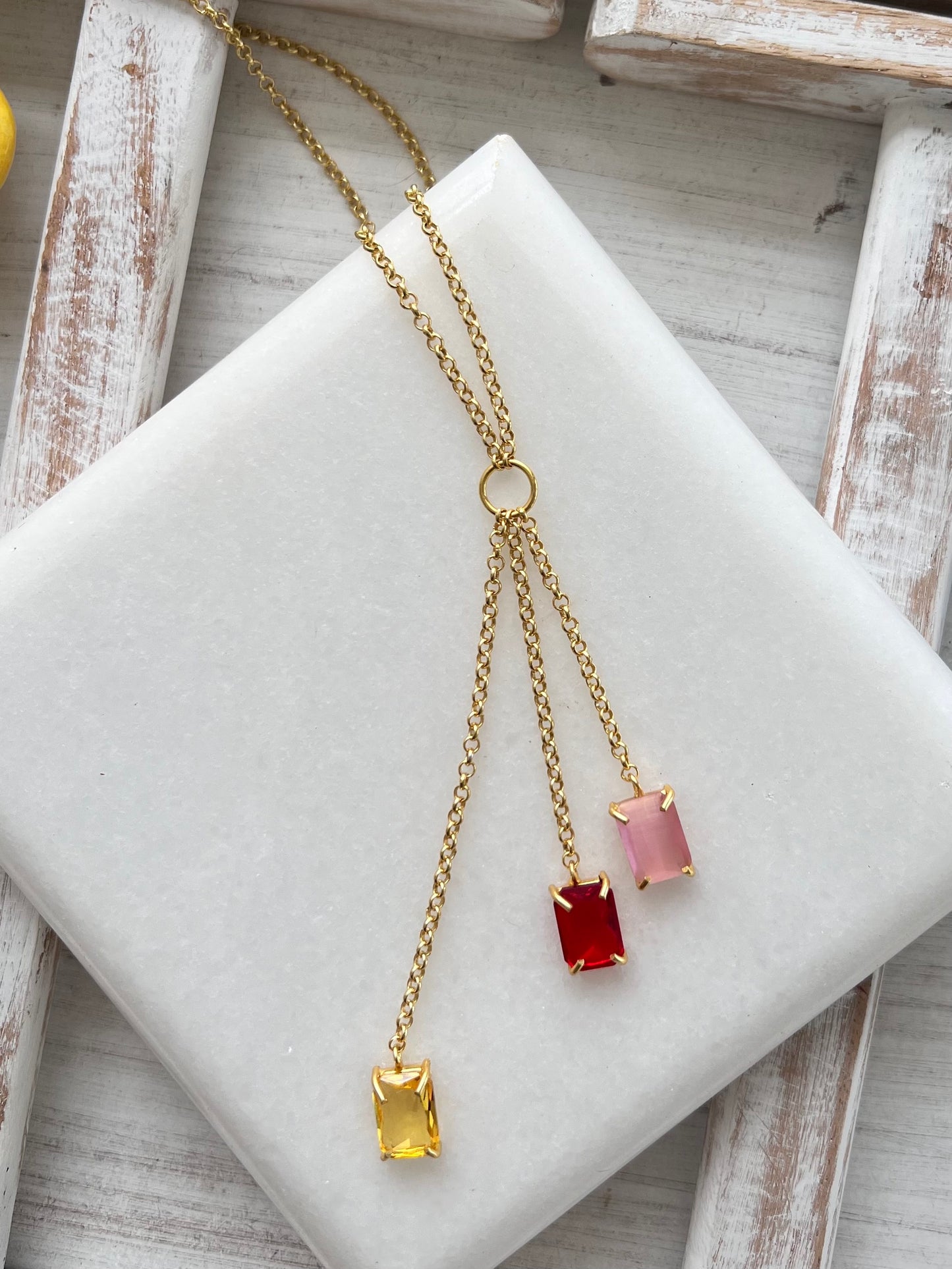 3 Stone Drop Necklace