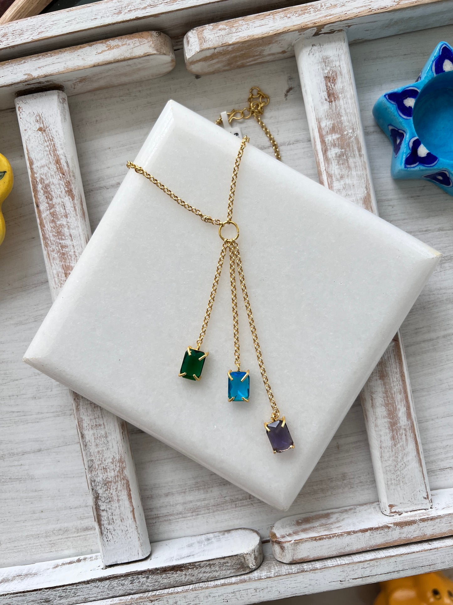 3 Stone Drop Necklace