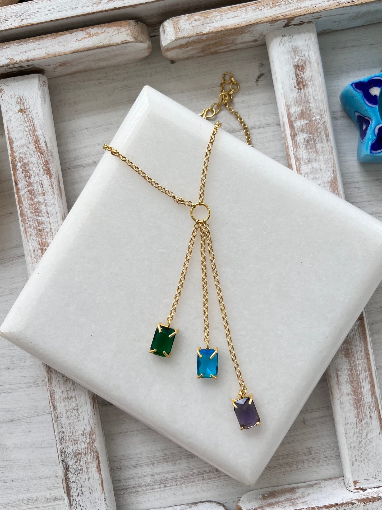 3 Stone Drop Necklace