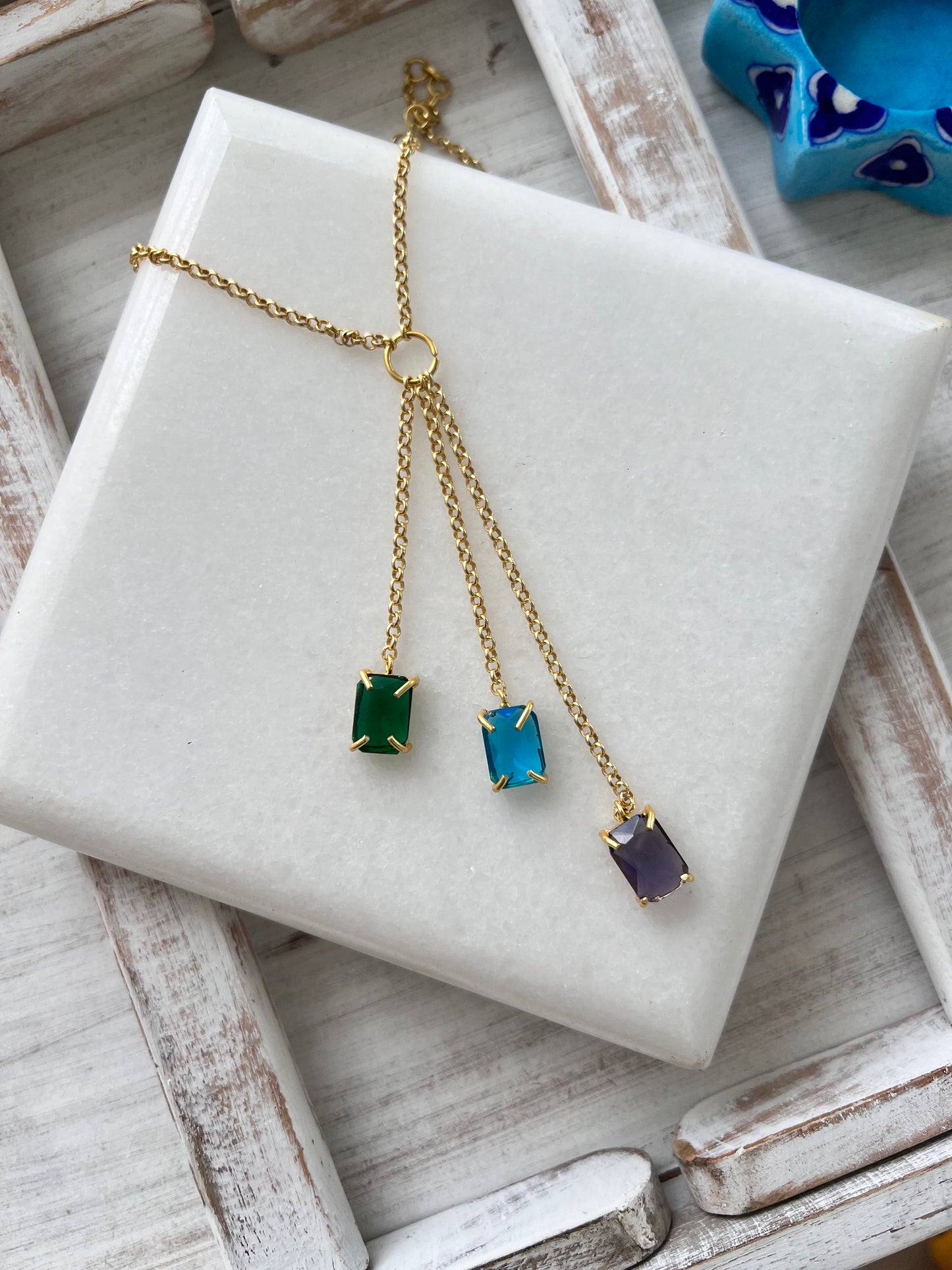 3 Stone Drop Necklace