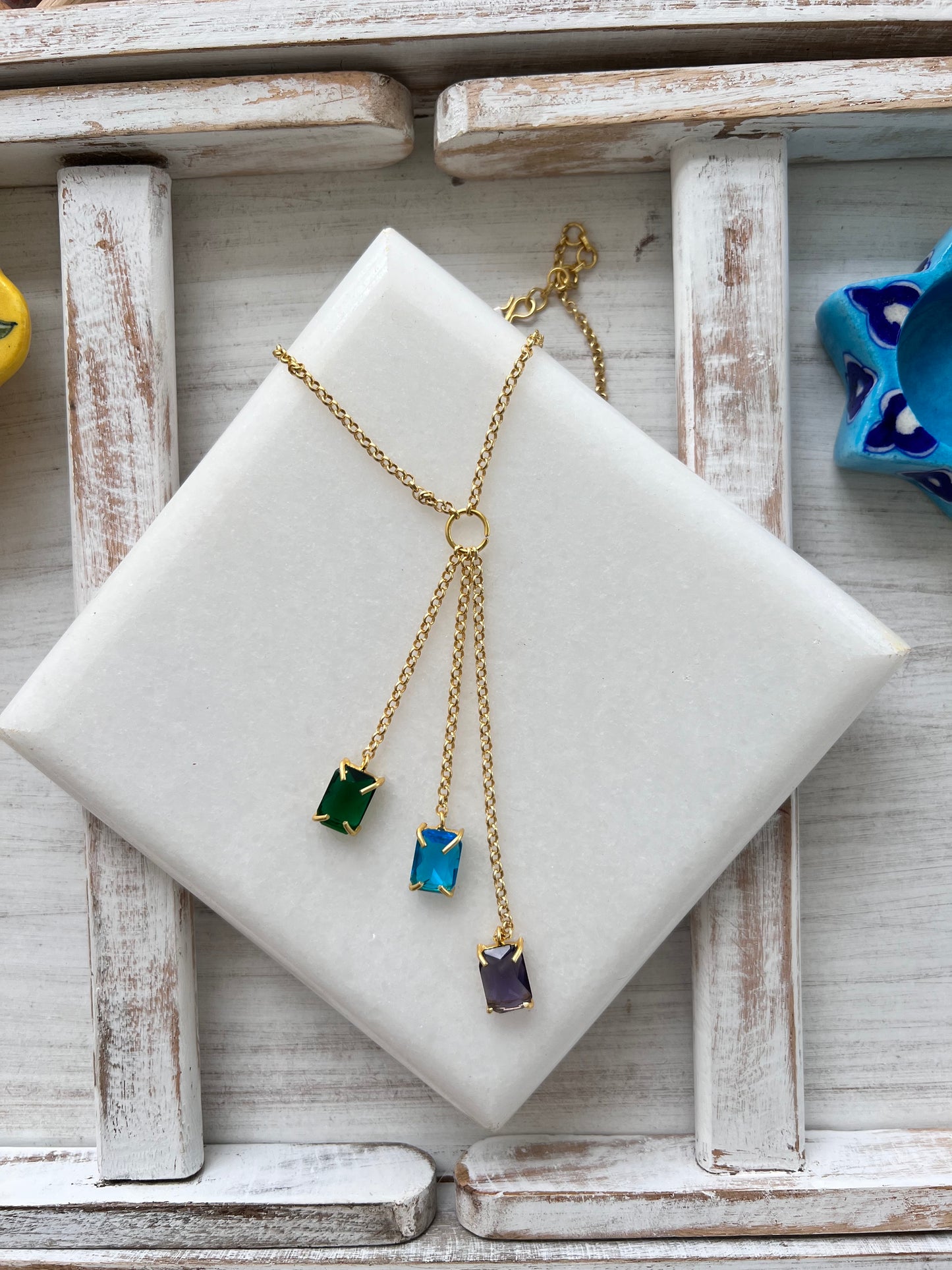 3 Stone Drop Necklace