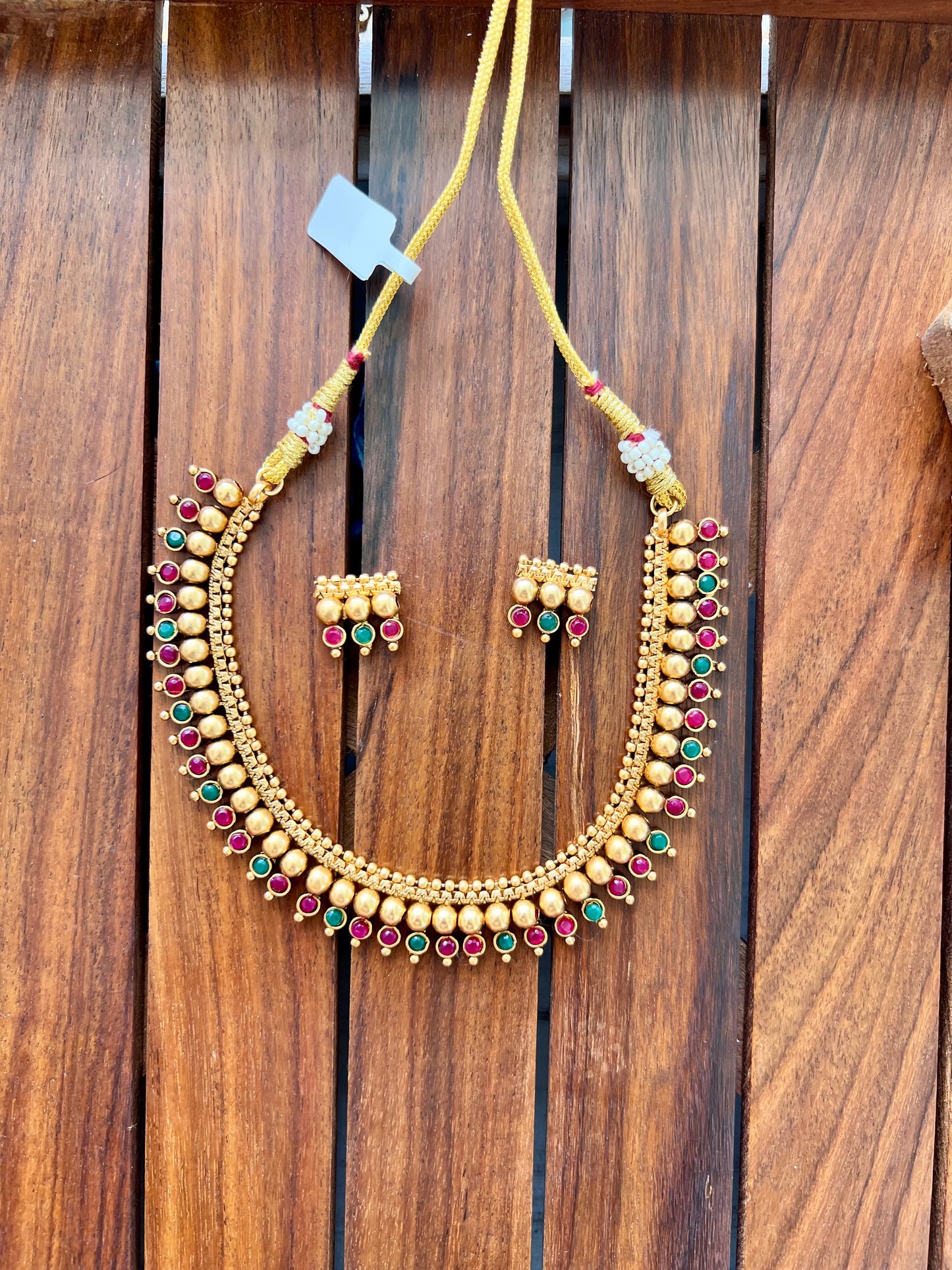 Gold Plated Metal Necklace with Earring