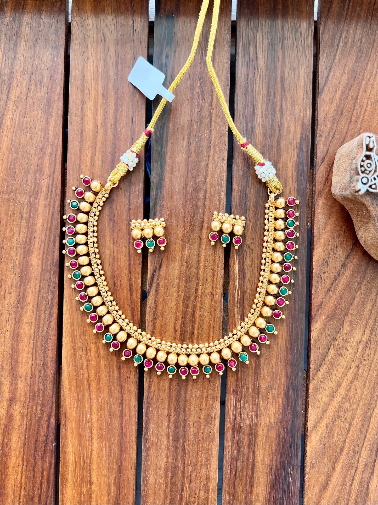 Gold Plated Metal Necklace with Earring