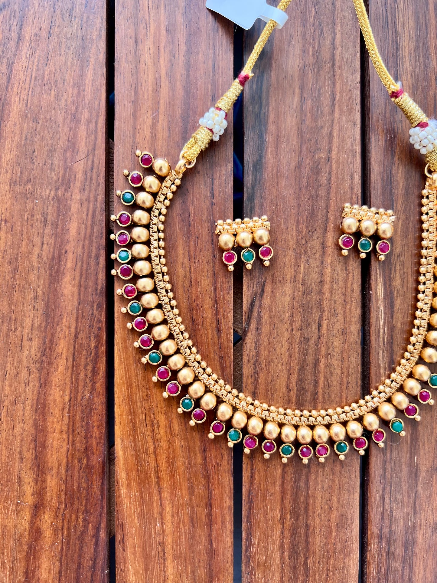 Gold Plated Metal Necklace with Earring
