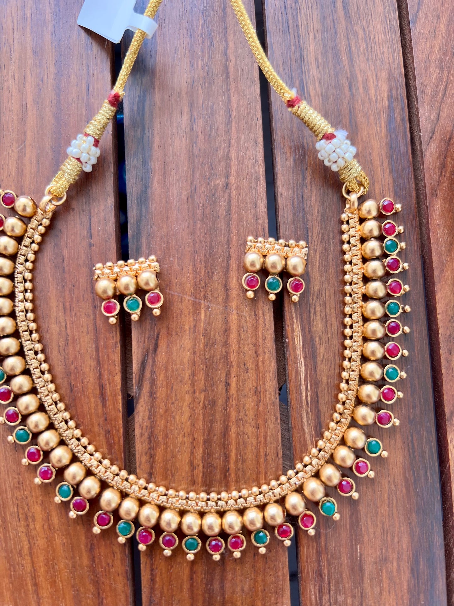 Gold Plated Metal Necklace with Earring