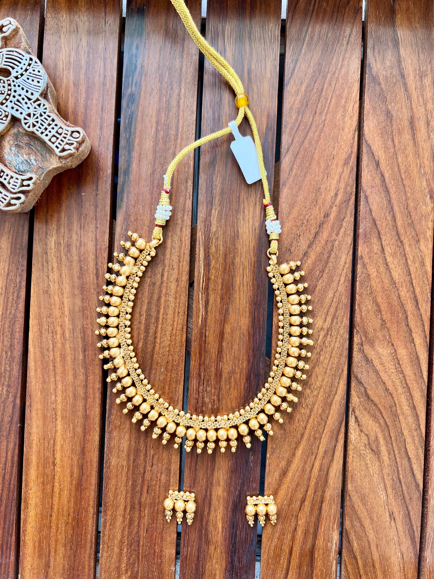Gold Plated Metal Necklace with Earring