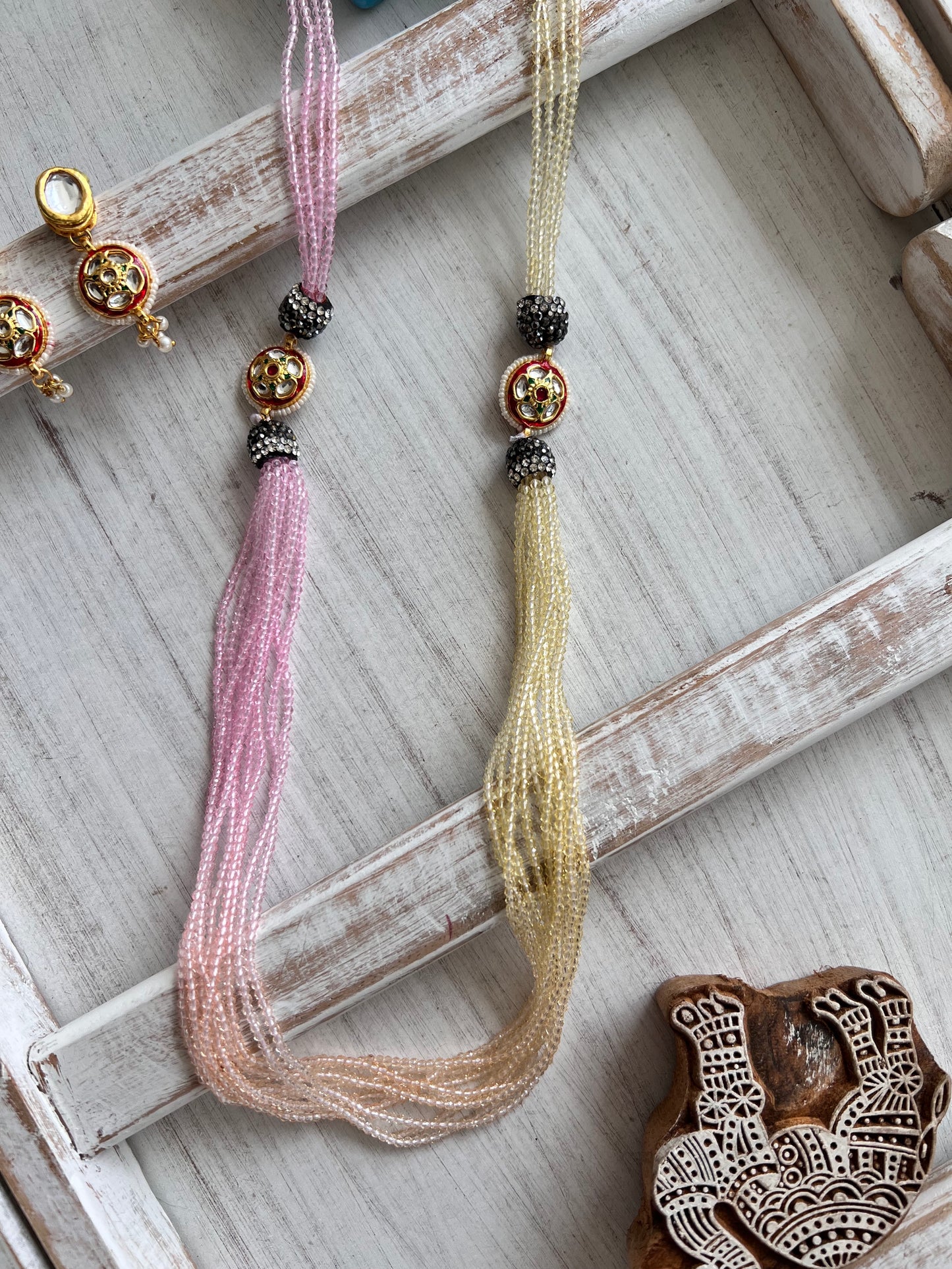 Double Color Long Bead Necklace with Earring