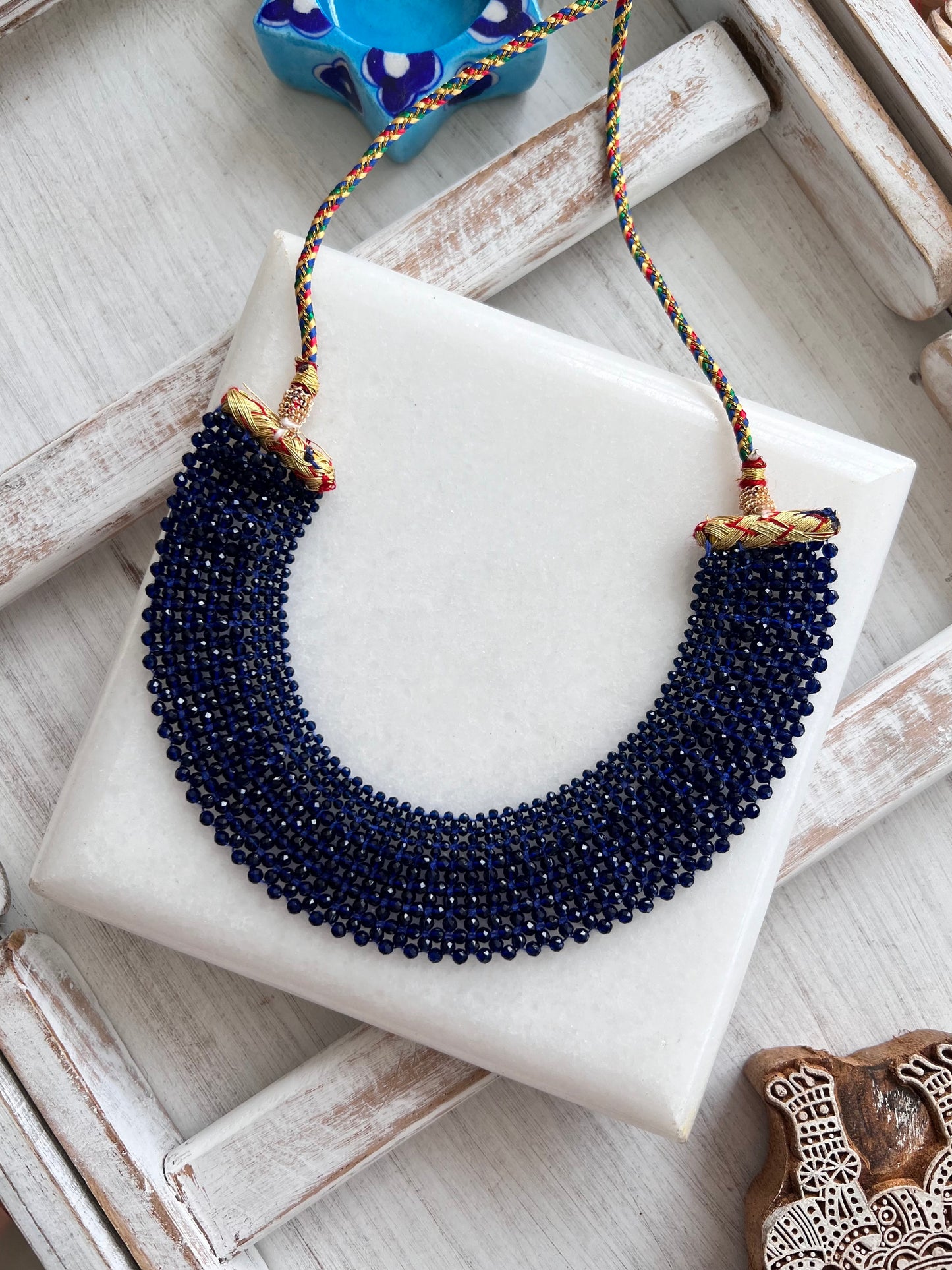 Dark Blue Small Bead Necklace