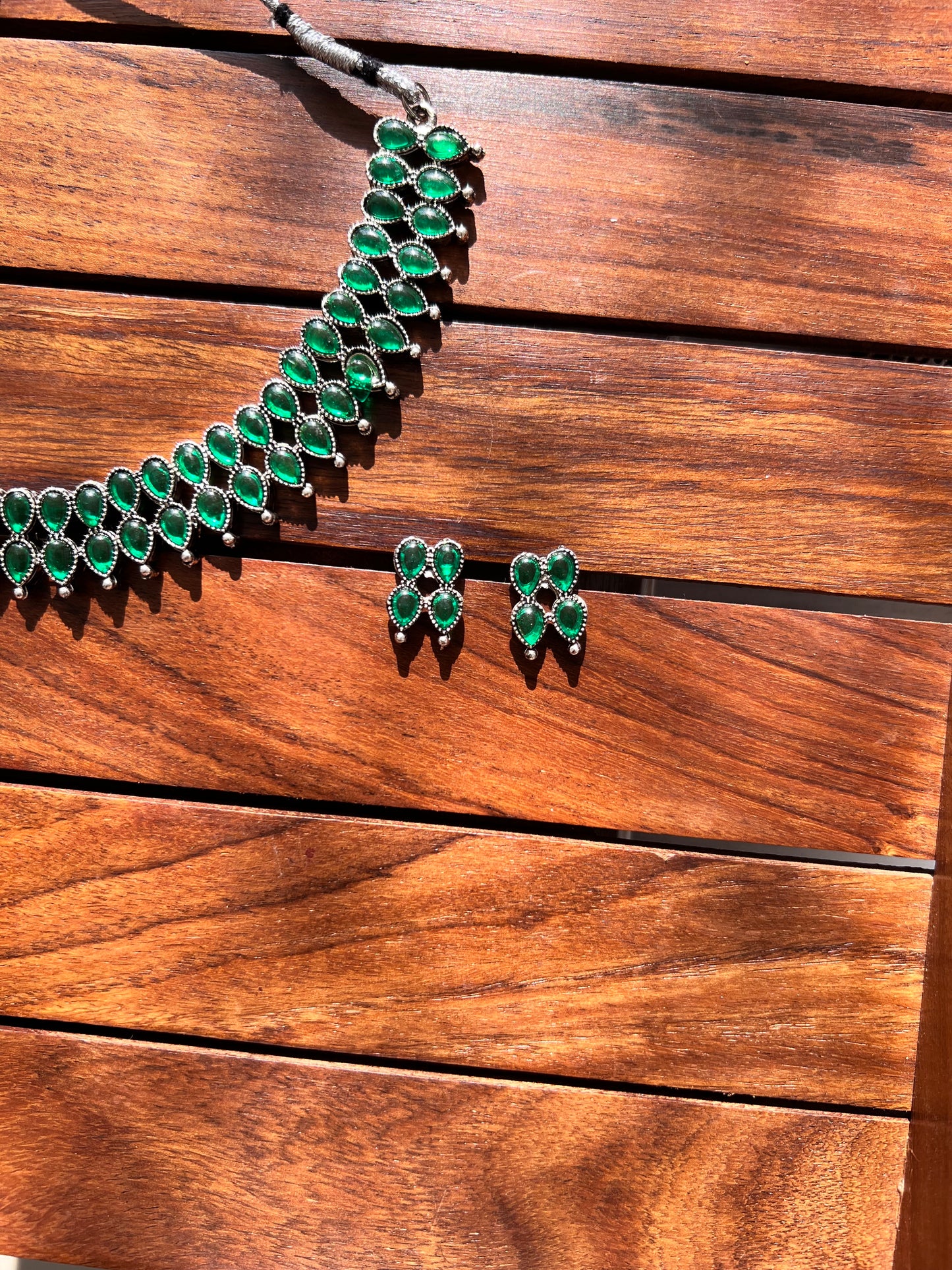 Oxidised Green Necklace with Earring