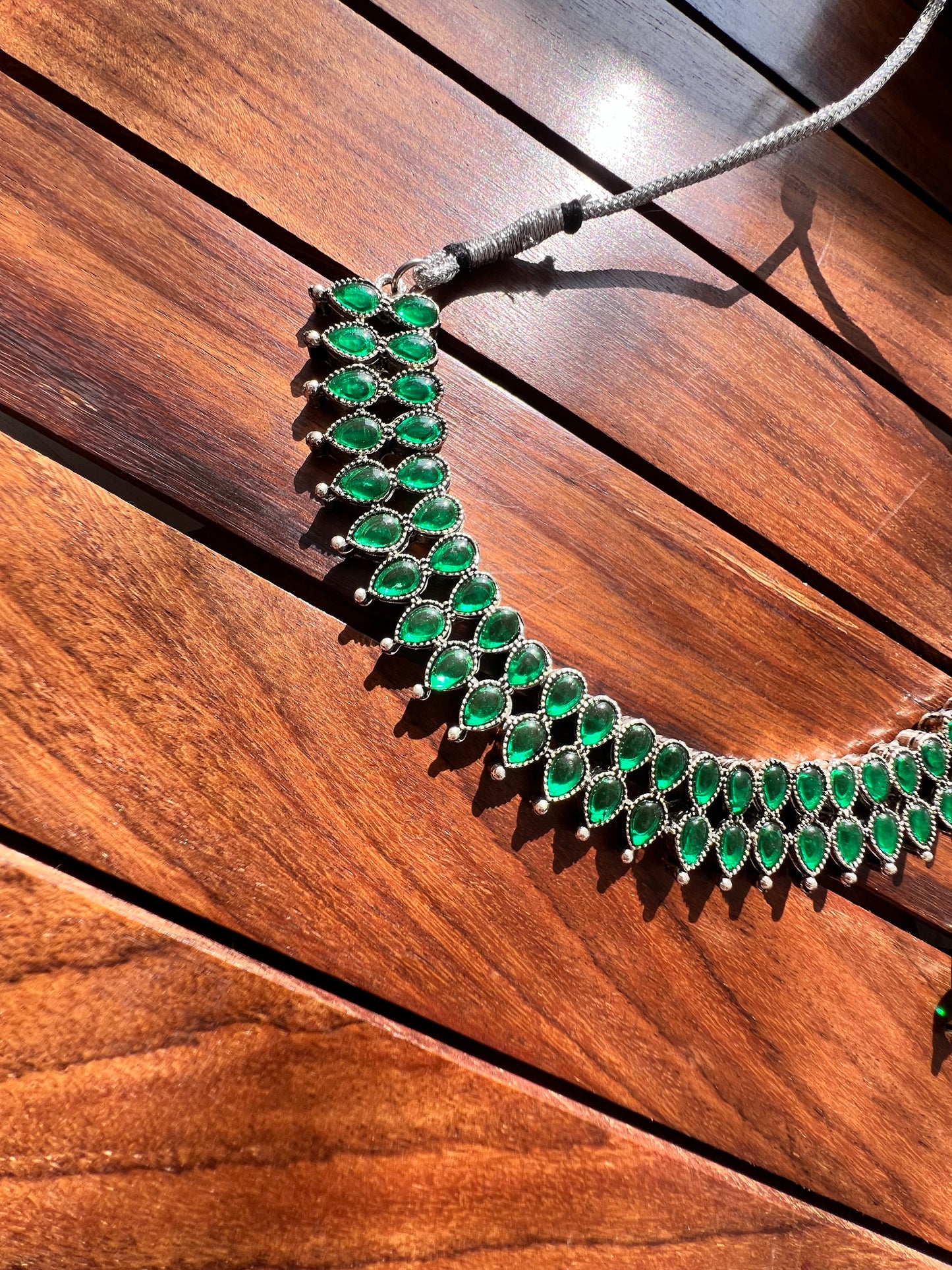 Oxidised Green Necklace with Earring