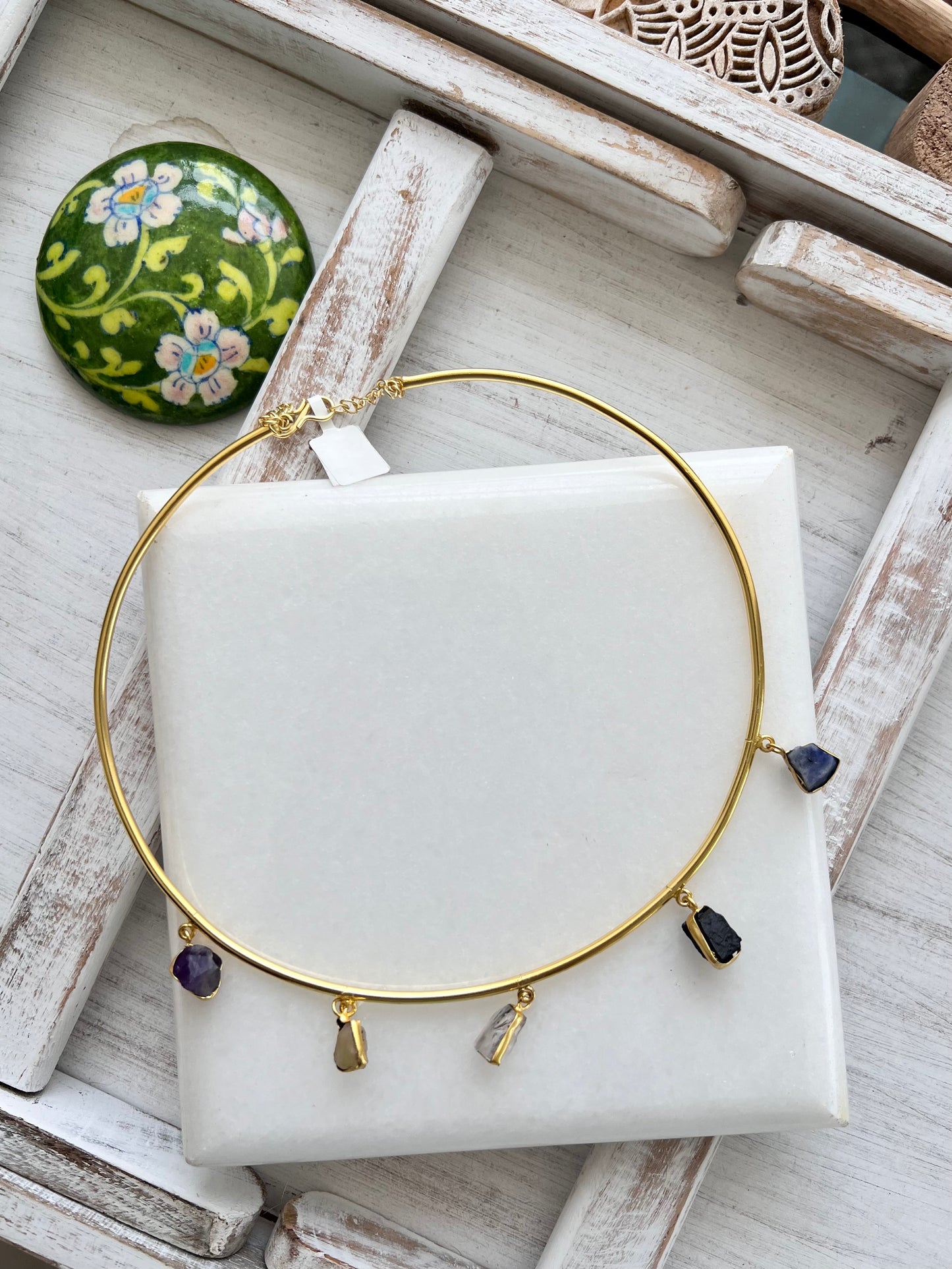 Gold Plated Raw Stone Hasli Necklace